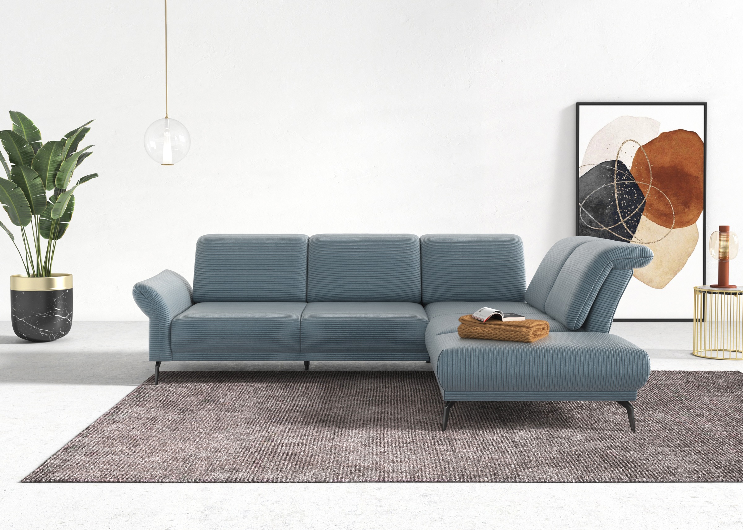 INOSIGN Ecksofa »Coco L-Form«, Sitztiefen-, Arm- und Kopfteilverstellung, Cord-Bezug, Fußhöhe 15 cm