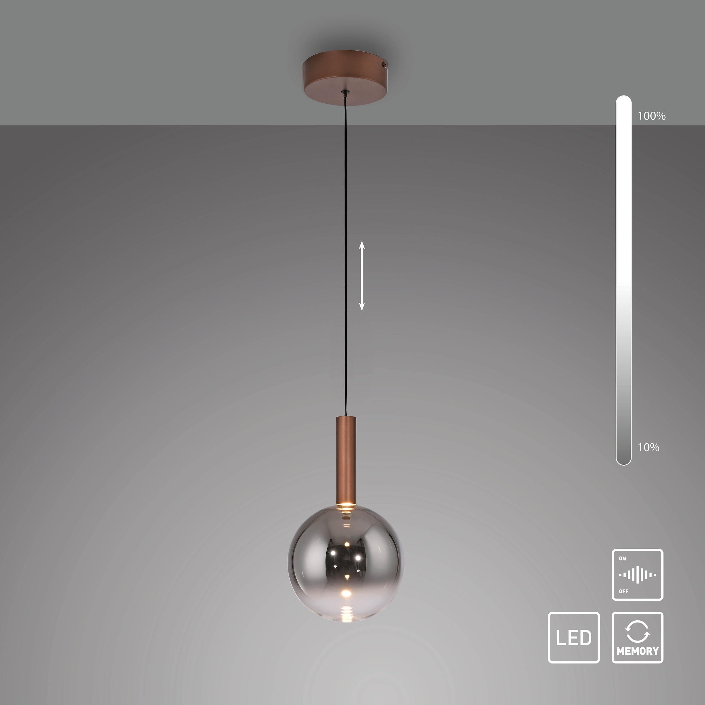 Paul Neuhaus LED Pendelleuchte »BOWL« LED-Board 1 Stk. Warmweiß Dimmbar über Lichtschalter, Memory, Höhenverstellbar, Rauchgläser