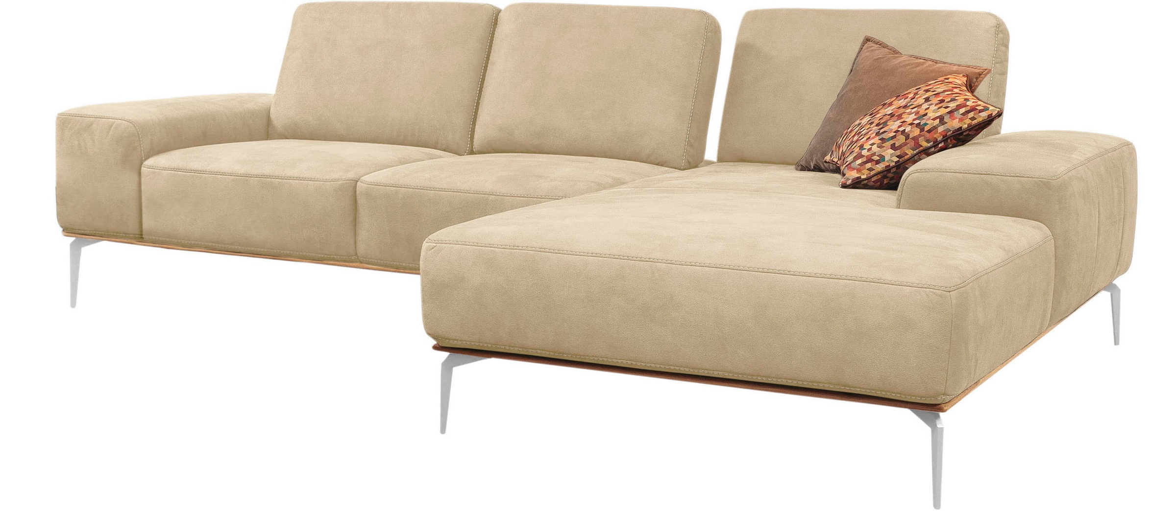 W.SCHILLIG Ecksofa »run, Designsofa mit tollem Sitzkomfort, L-Form«, mit elegantem Holzsockel, Füße in Chrom glänzend, Breite 279 cm