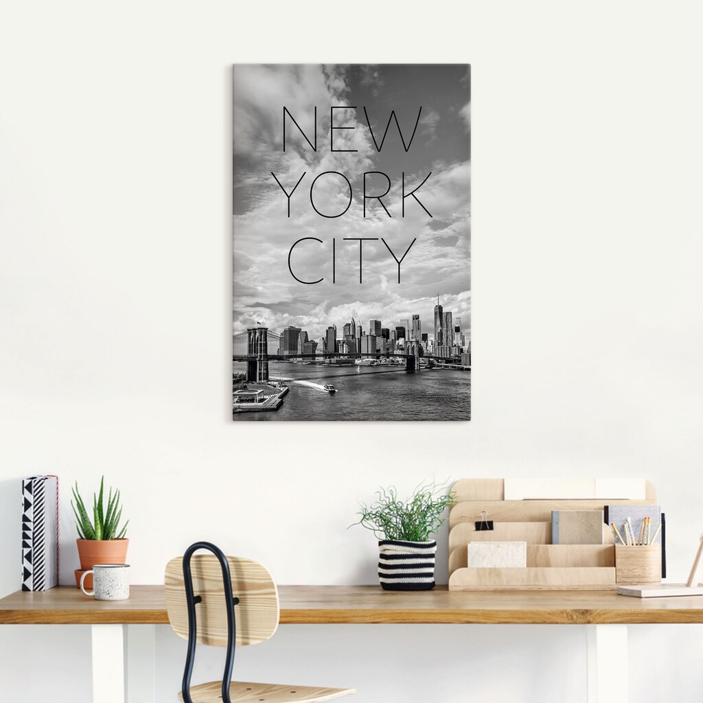 Artland Wandbild »NYC Brooklyn Bridge & Lower Manhattan«, New York, (1 St.), in vielen Größen & Produktarten - Alubild / Outdoorbild für den Außenbereich, Leinwandbild, Poster, Wandaufkleber / Wandtattoo auch für Badezimmer geeignet