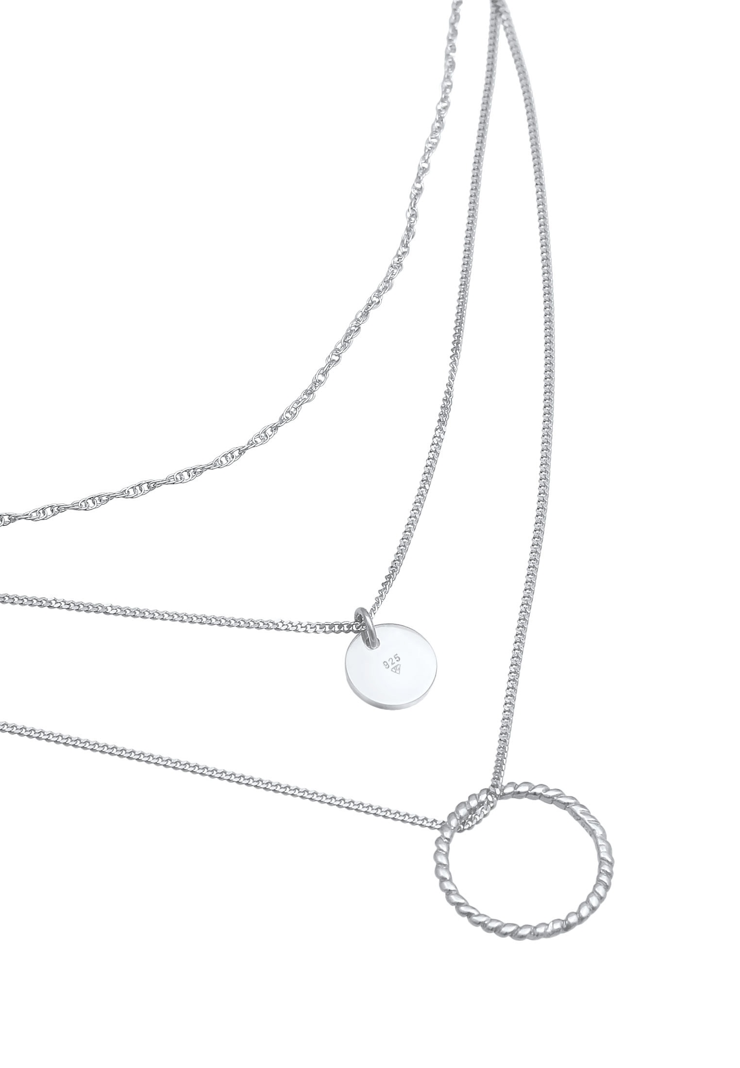 Elli Gliederkette »Layer Plättchen Kreis Gedreht Anhänger 925 Silber«