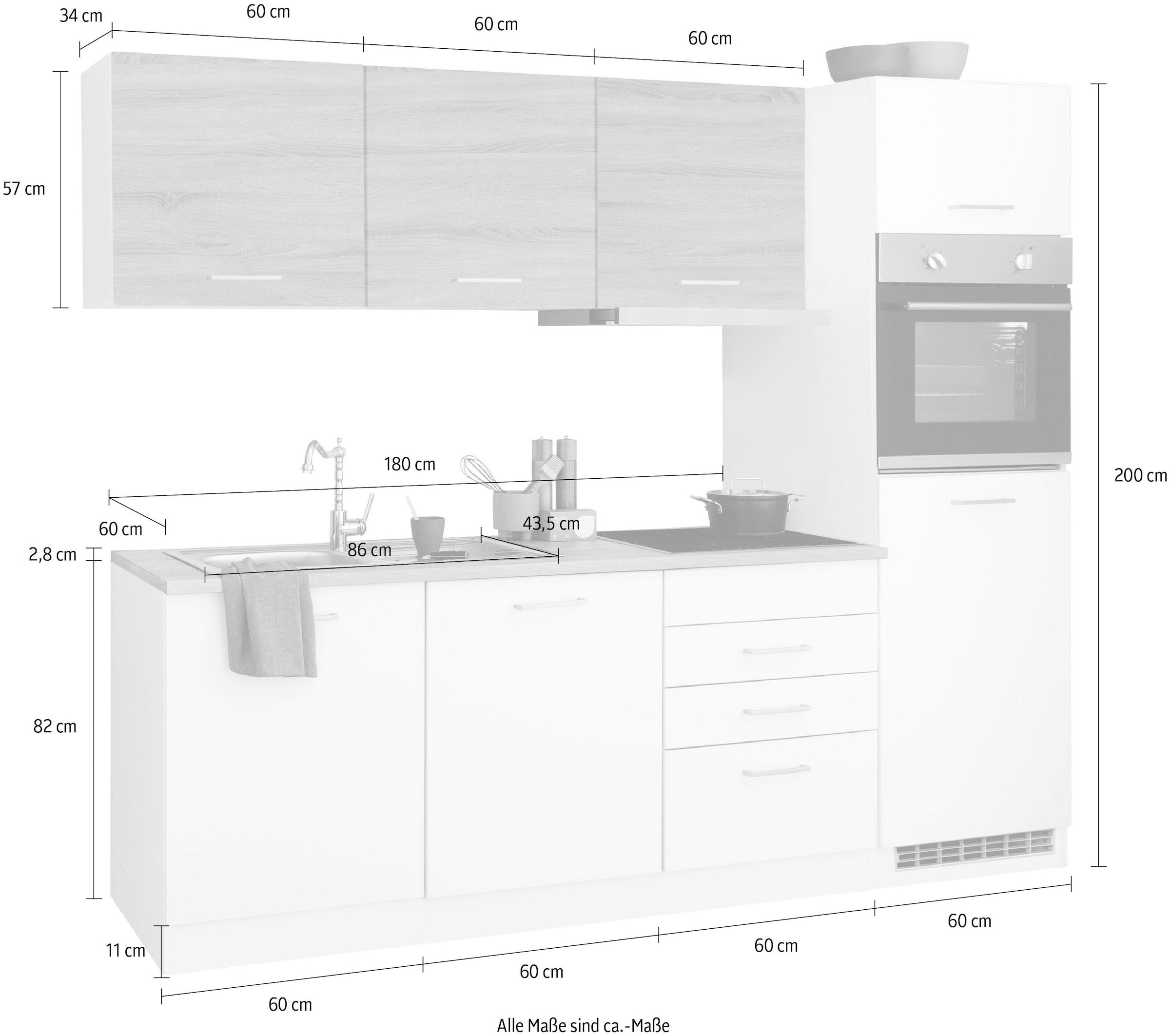 KOCHSTATION Küchenzeile »KS-Visby«, mit E-Geräten, Breite 240 cm inkl. Kühlschrank