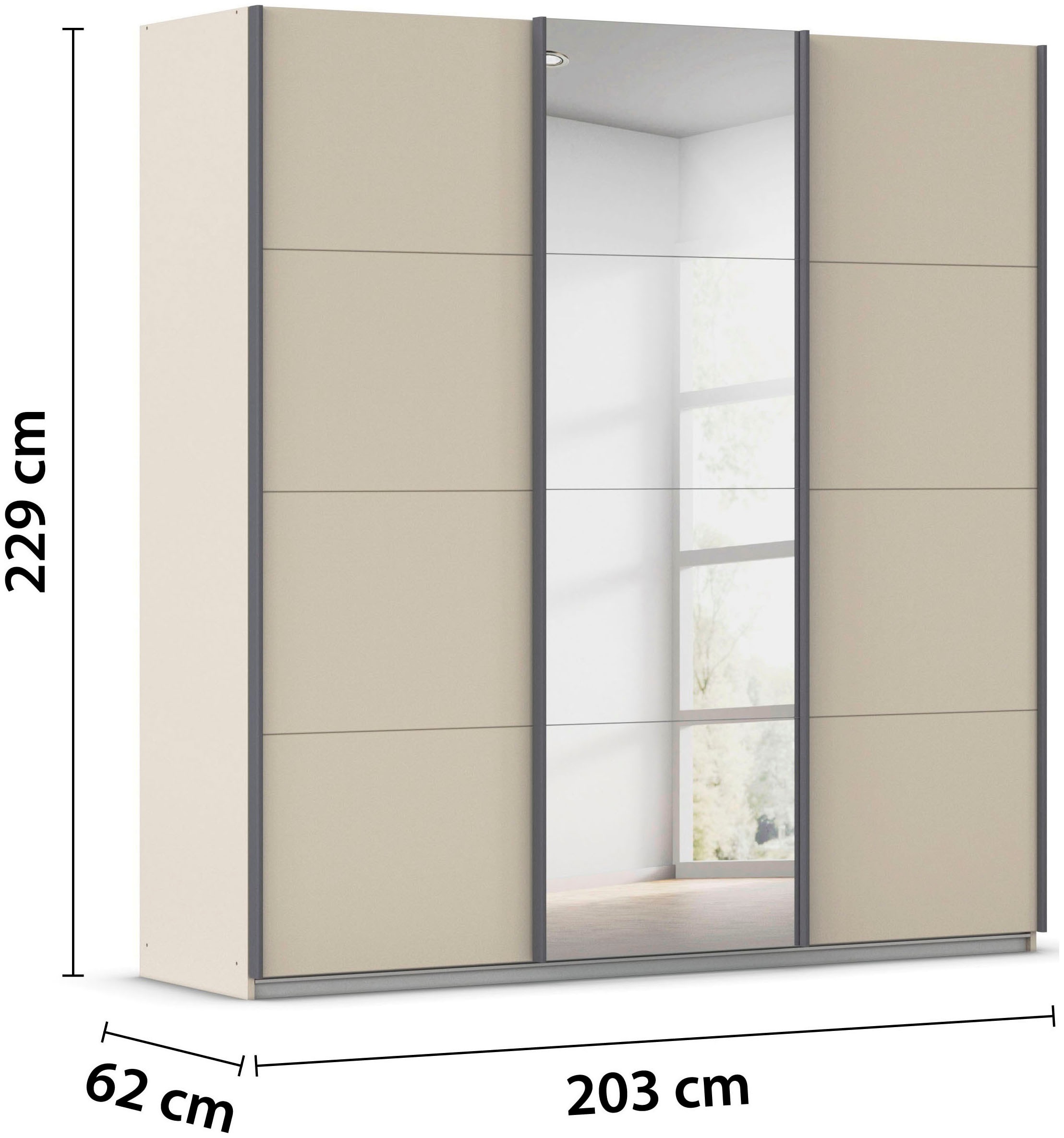 rauch Schwebetürenschrank »Kleiderschrank Schrank Garderobe AGORDO«, (in zwei Griff-Farben), Top Innenausstattung, in 4 Breiten und 2 Höhen MADE IN GERMANY