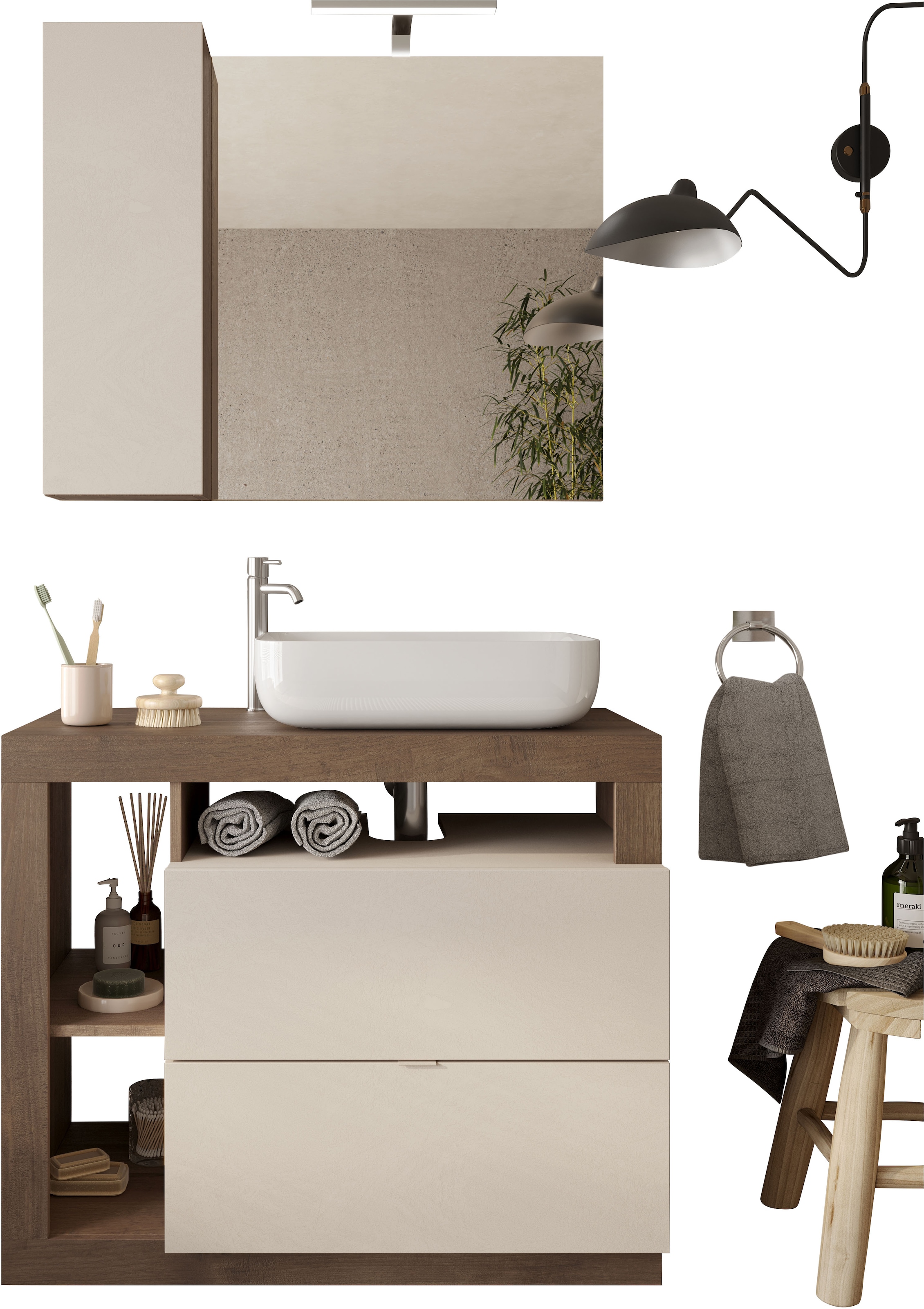 welltime Badmöbel-Set »Hamburg, Badezimmerset 2tlg. Breite 92 cm, Badmöbel, günstig online kaufen