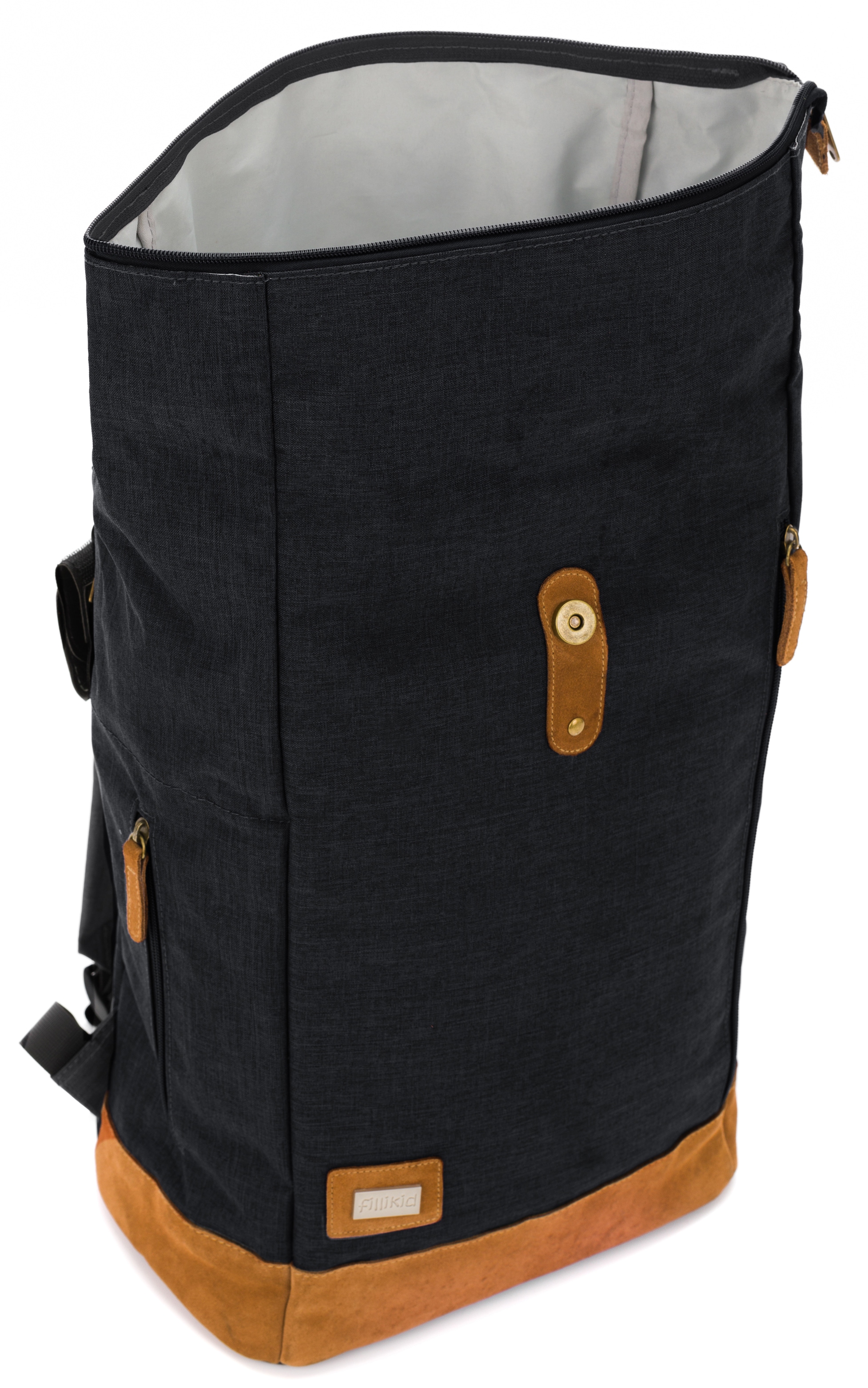 Fillikid Wickelrucksack »Rolltop Berlin, schwarz melange«, Reflektoren, inkl. Wickeltunterlage