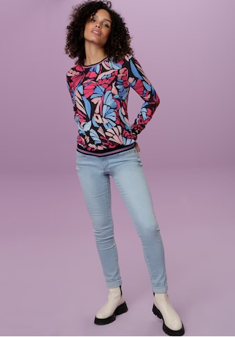 Aniston SELECTED Shirtbluse, mit farbenfrohem Druck und gestreiften Bündchen - NEUE... kaufen