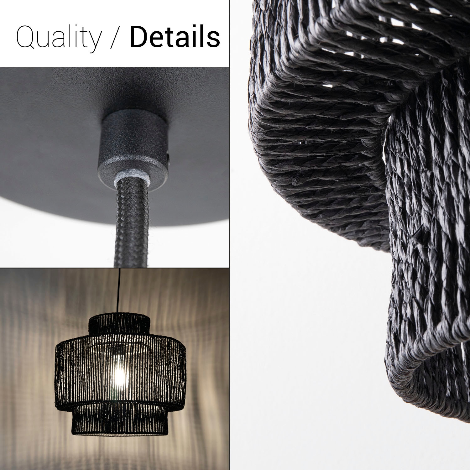 Paco Home Pendelleuchte »Hugo Lupita«, Leuchtmittel E27 | ohne Leuchtmittel, Wohnzimmer Esszimmer Rattan Optik Boho Lampenschirm Papier