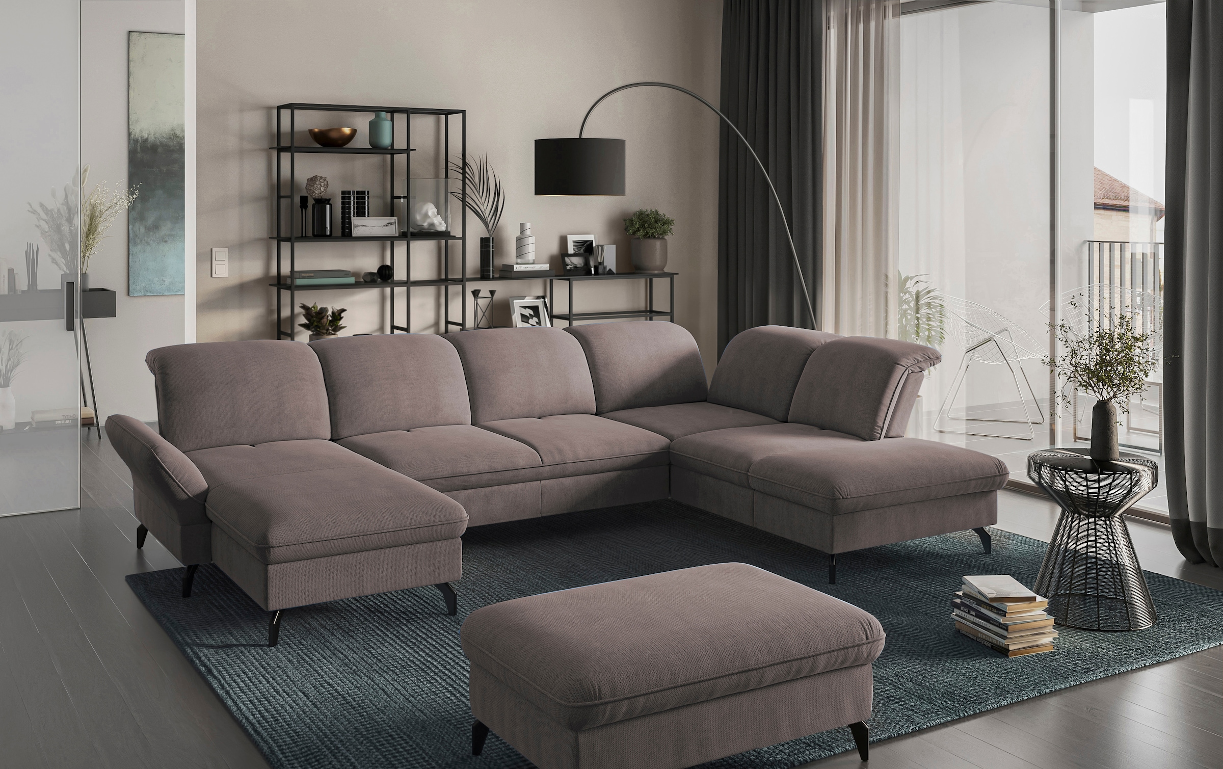 sit&more Wohnlandschaft »Leandro U-Form«, Wahlweise mit Bett-, Kopfteil - und Armlehnfunktion, sowie Bettkasten