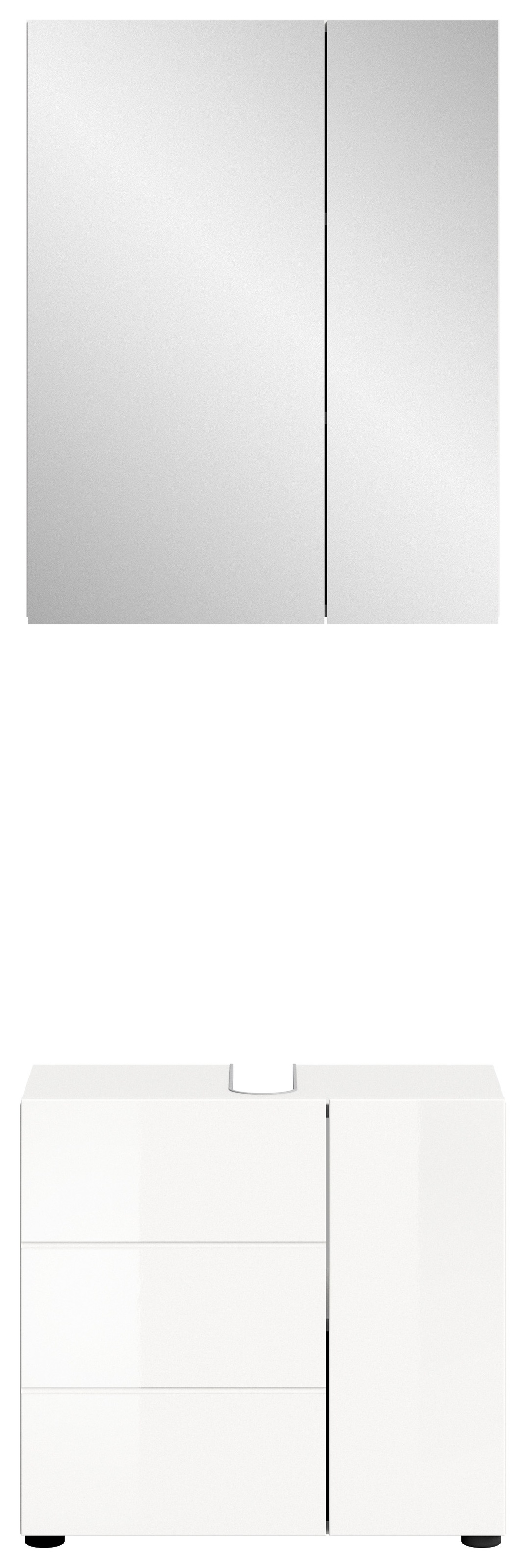 welltime Badmöbel-Set »BIEL, TOPSELLER, 2 teilig, inkl. Beleuchtung, MDF Front, Rillenoptik«, (2 St., best. aus: Waschbeckenunterschrank, Spiegelschrank inkl. Beleuchtung), Badmöbel, Kombination, Kombi, Badezimmer, Badkombination, Badschrank