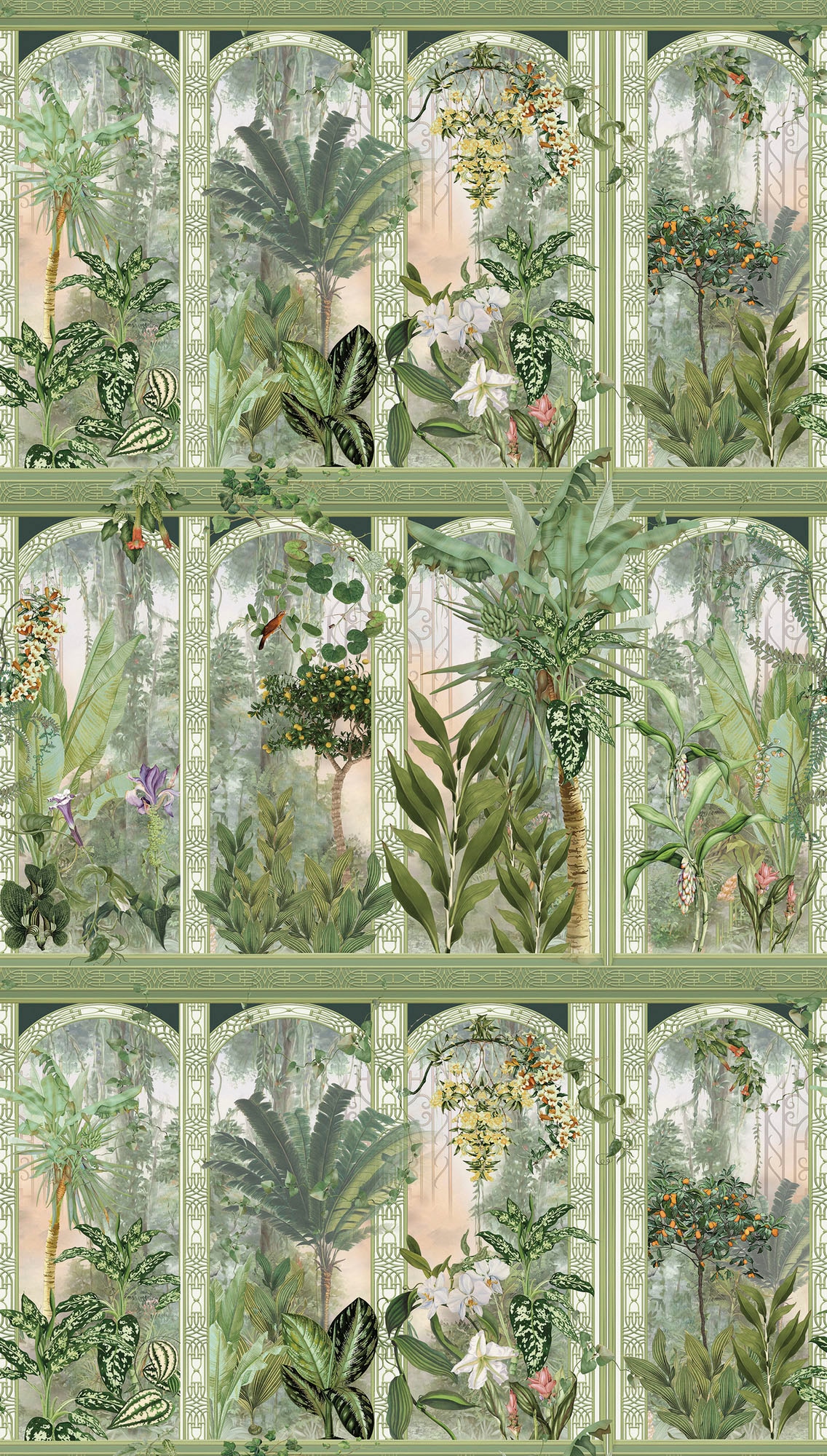 living walls Fototapete »Dschungeltapete Floral«, matt-gemustert-neutral, Fototapete Antik Klassich Pflanzen Tapeten Wohnzimmer Schlafzimmer