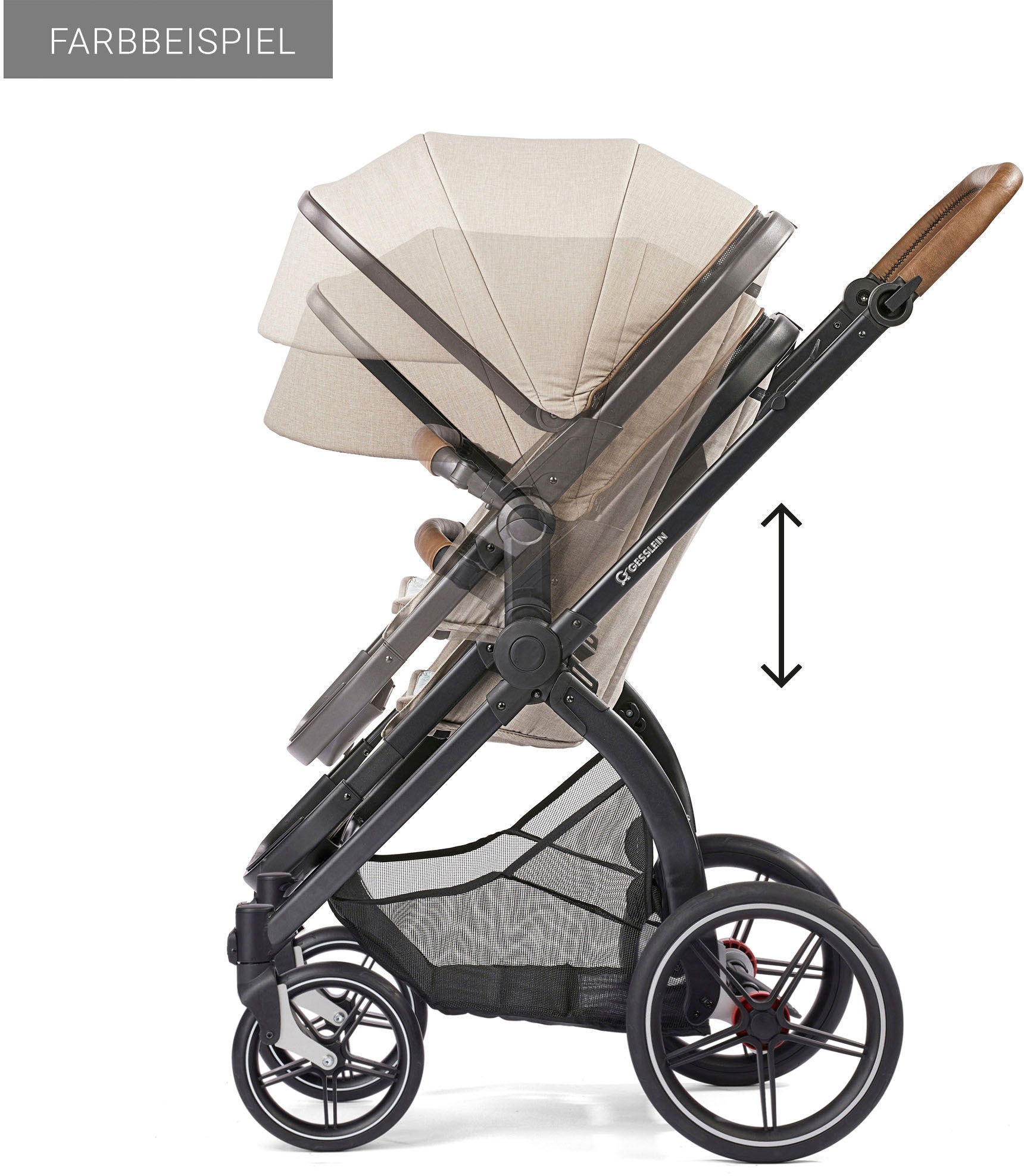 Gesslein Kombi-Kinderwagen »FX4 Soft+ mit Aufsatz Life, schwarz/cognac, schiefergrau«, mit Babywanne C3 und Babyschalenadapter