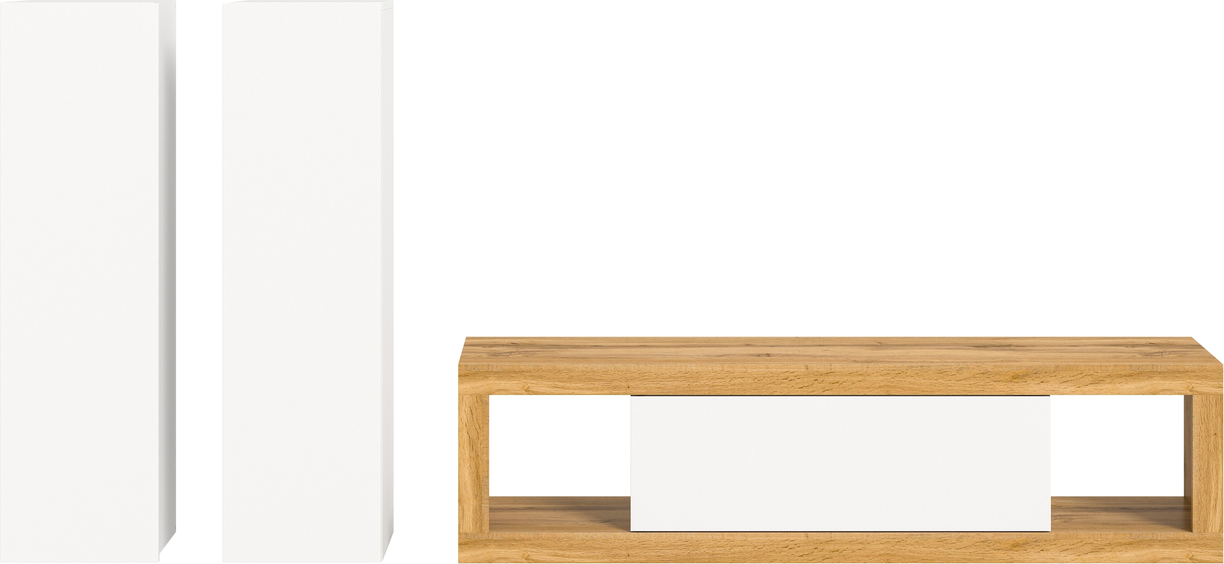 INOSIGN Wohnwand »Trinity,Breite 240 cm, 1 Lowboard (stehend und hängend montierbar),«, (3 St.), 2 Hängeschränke, Wohnwand, Wohnkombination, Mediawand