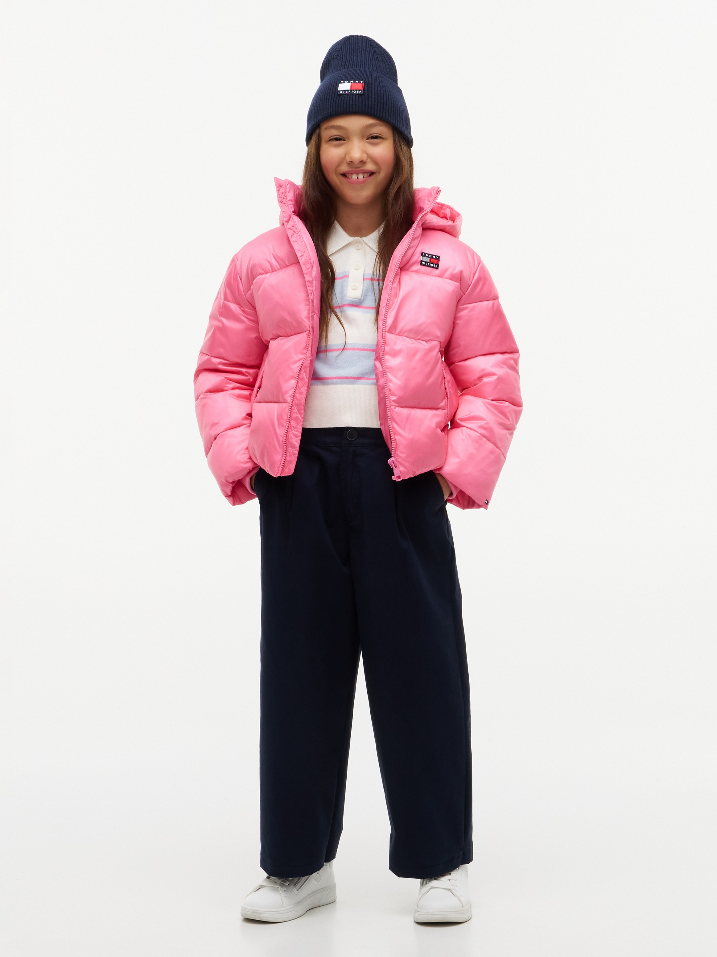 Tommy Hilfiger Steppjacke mit Kapuze mit Kapuze, Regular Fit, leicht glänzendes Material