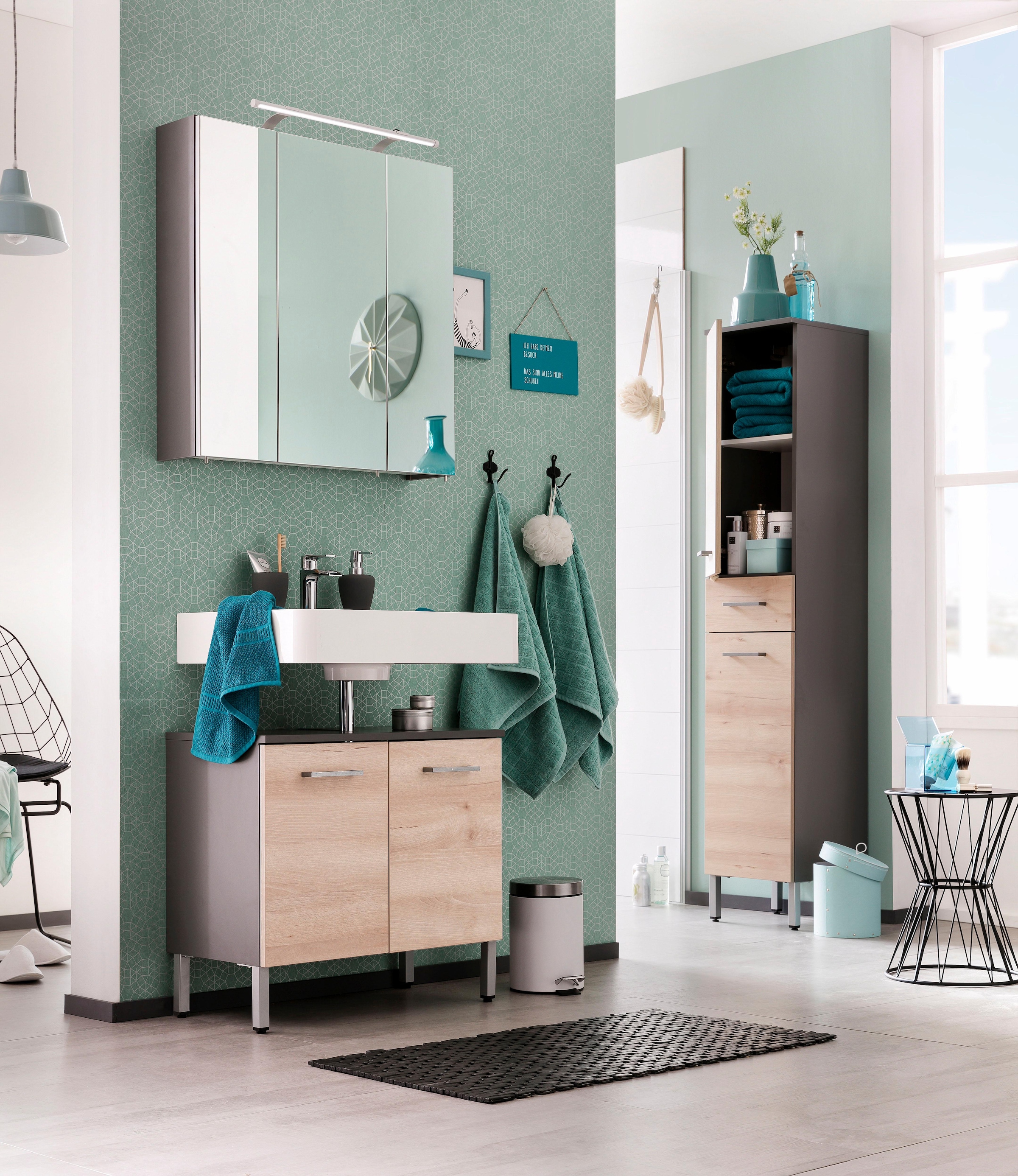 Schildmeyer Spiegelschrank »Dorina, mit höhenverstellbaren Glasböden made in Germany«, Breite 70 cm, 3-türig, LED-Beleuchtung, Schalter-/Steckdosenbox