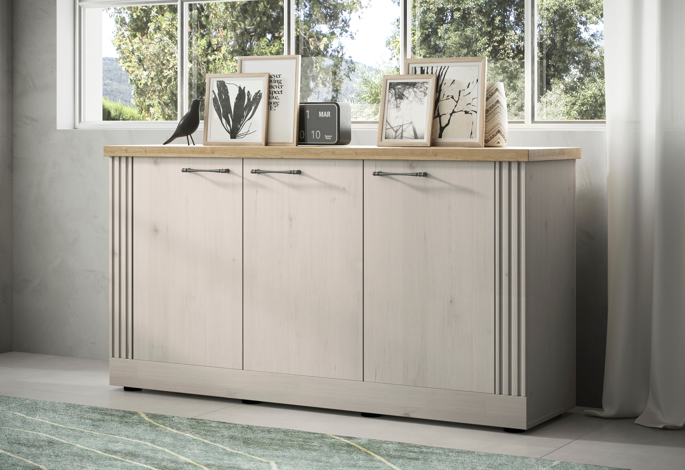 Home affaire Sideboard »Country Breite 164 cm, Kommode mit 3 Türen, Anrichte im«, Landhausstil, viel Stauraum, mit Metallgriffe, MDF Rahmen
