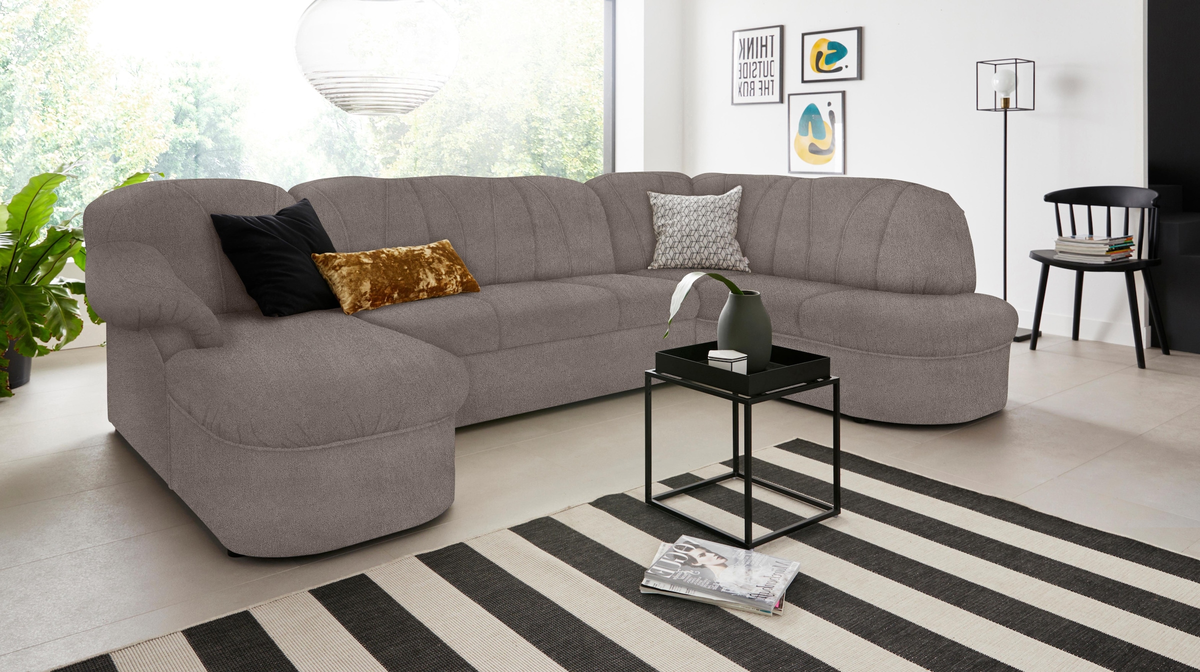 DOMO collection Wohnlandschaft »Pegnitz, zeitlos&amp;modern, elegante Rückensteppung, Breite 292cm, U-Form« wahlweise mit Bettfunktion