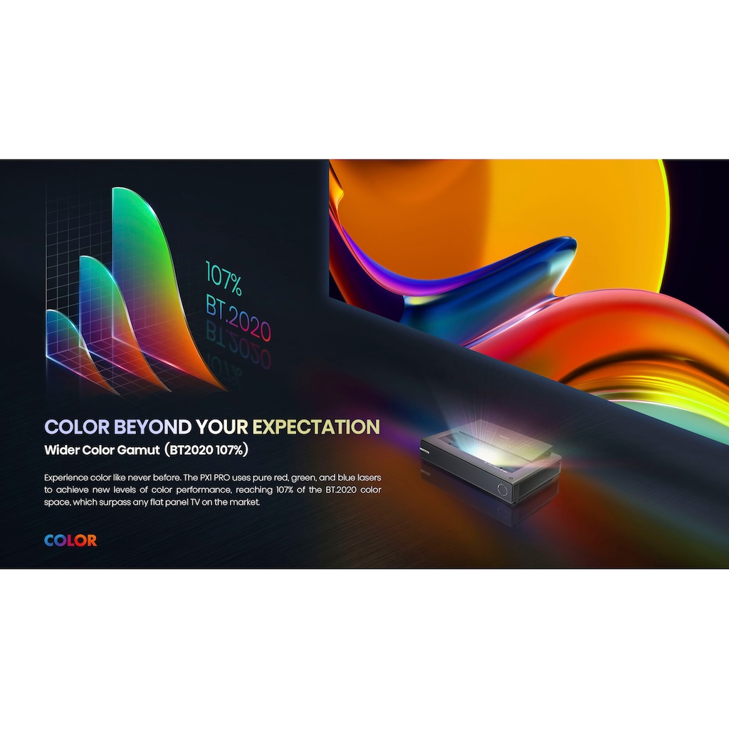 Hisense Beamer »PX1-Pro 90-130 Zoll Trichroma Laser Projektor«, 4K Laser Cinema, RGB Laser Technologie, Android Q - ohne Leinwand