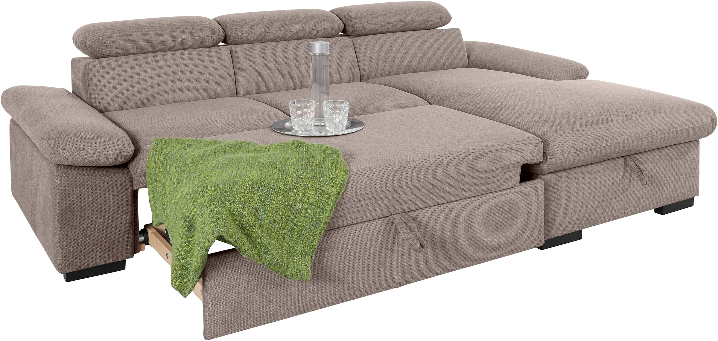 COTTA Ecksofa »Lola L-Form mit Kopfteilfunktion & Hocker«, (Set, mit Hocker), wahlweise mit Bettfunktion, Bettkasten & Armteilverstellung