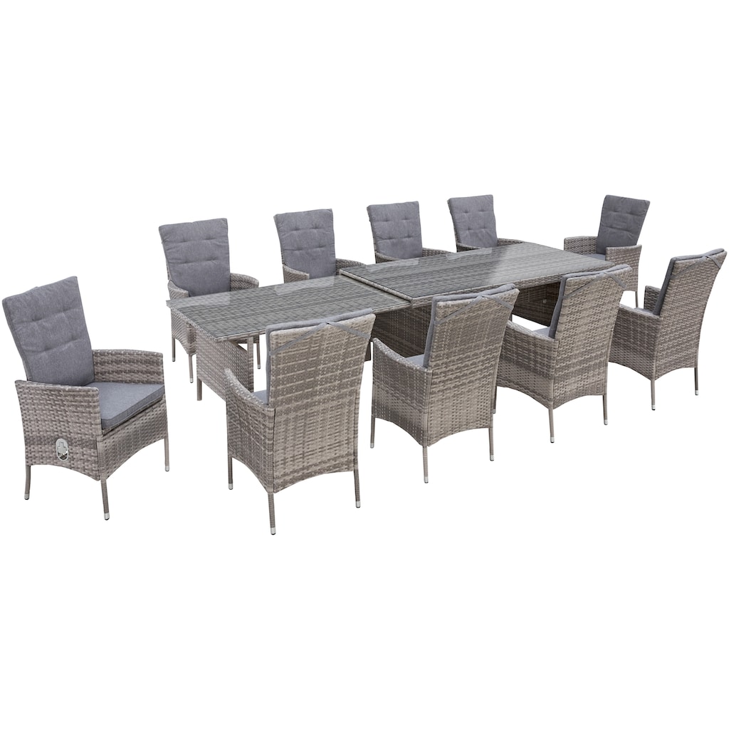 KONIFERA Garten-Essgruppe »Belluno«, (Set, 21 tlg., 10x Sessel, 1x AZ-Tisch 179-300x73/89cm, inkl. Auflagen, Polyrattan)