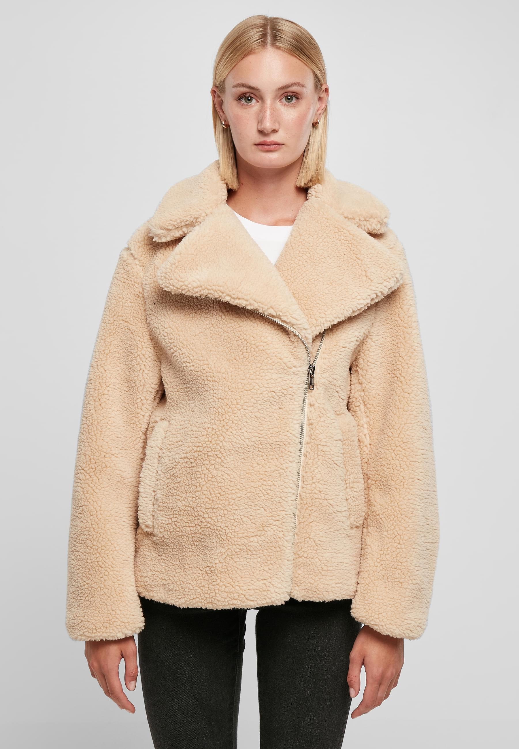 URBAN CLASSICS Winterjacke »Urban Classics Damen Ladies Sherpa Biker Jacket« 1 Stk. tlg. ohne Kapuze