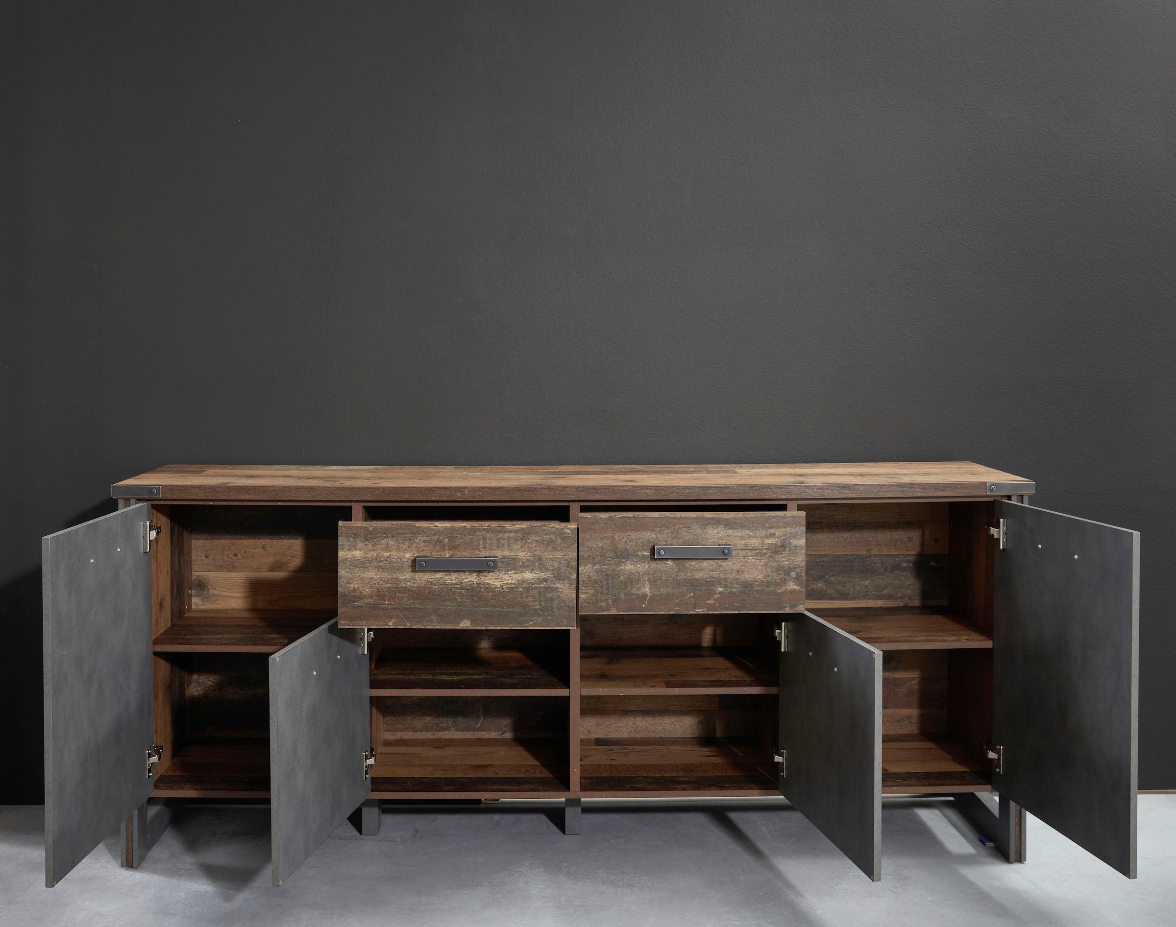 Home affaire Sideboard »Bristol«, Wohnzimmerschrank im Industrial Style mit 8 Fächern und 2 Schubladen