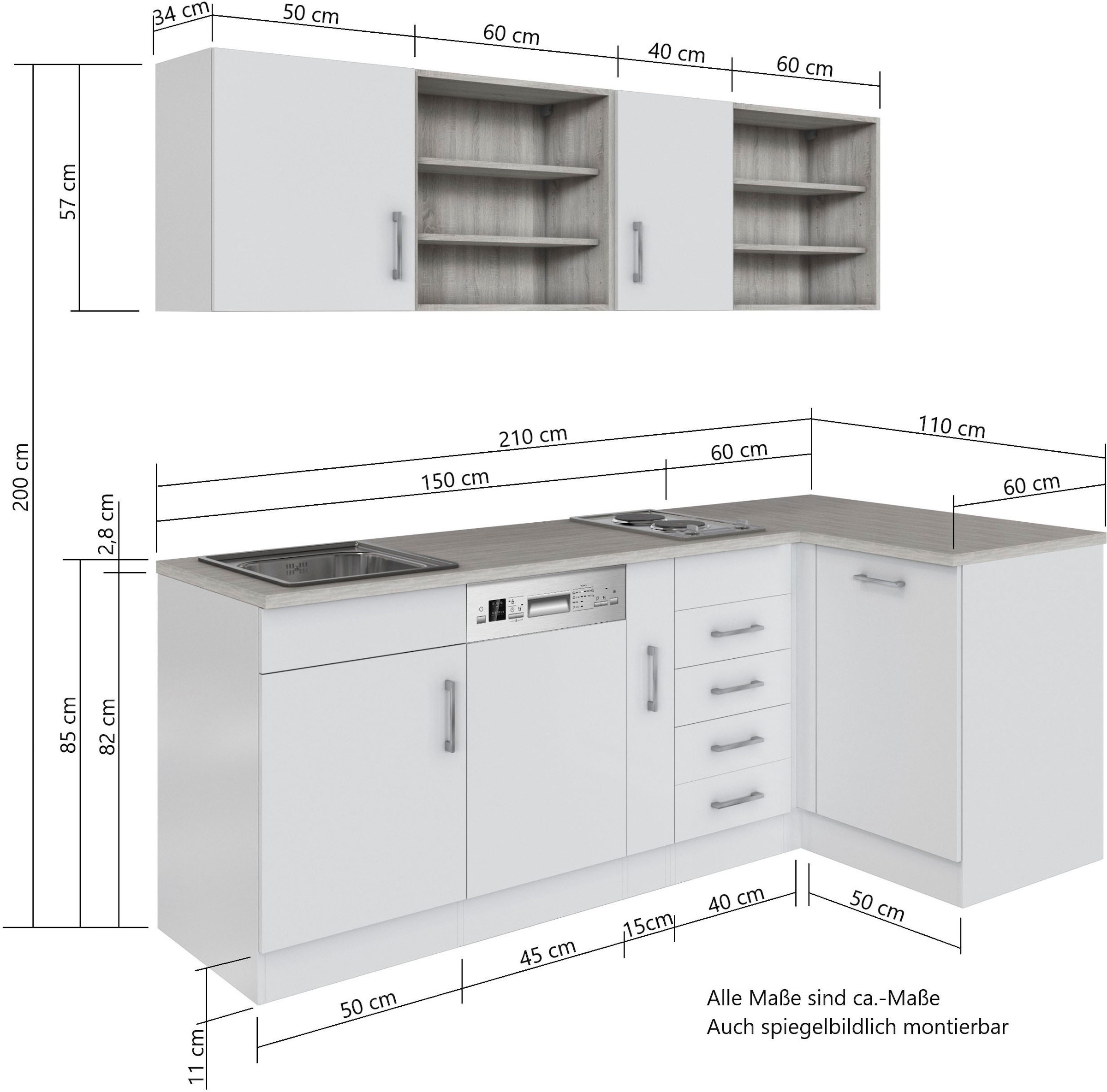 HELD MÖBEL Küche »Mali«, Stellbreite 210/110 cm, mit E-Geräten