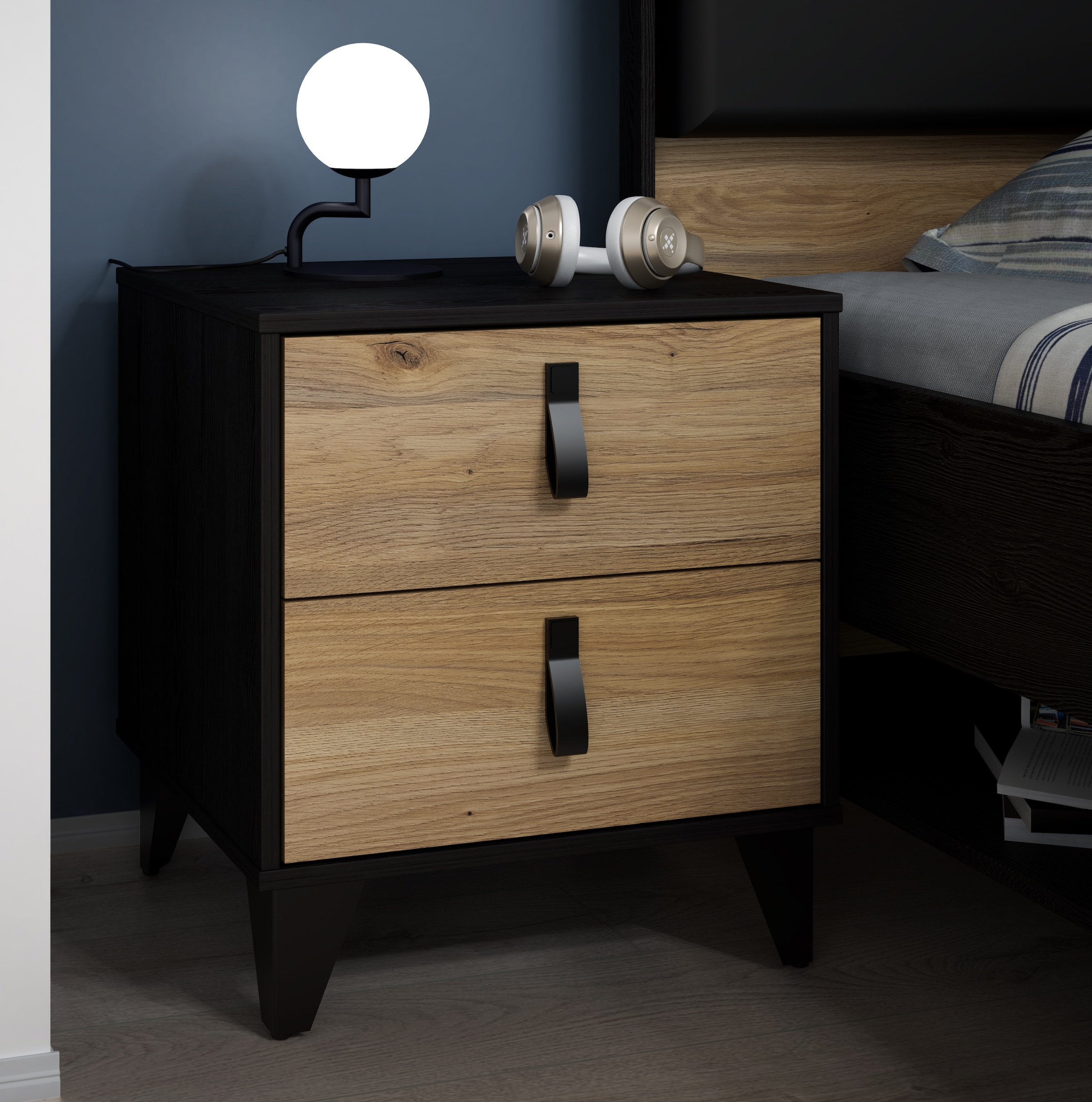 FORTE Nachtkommode »Lya« Nachtkomme, 2 Schubkästen,Metallfüße