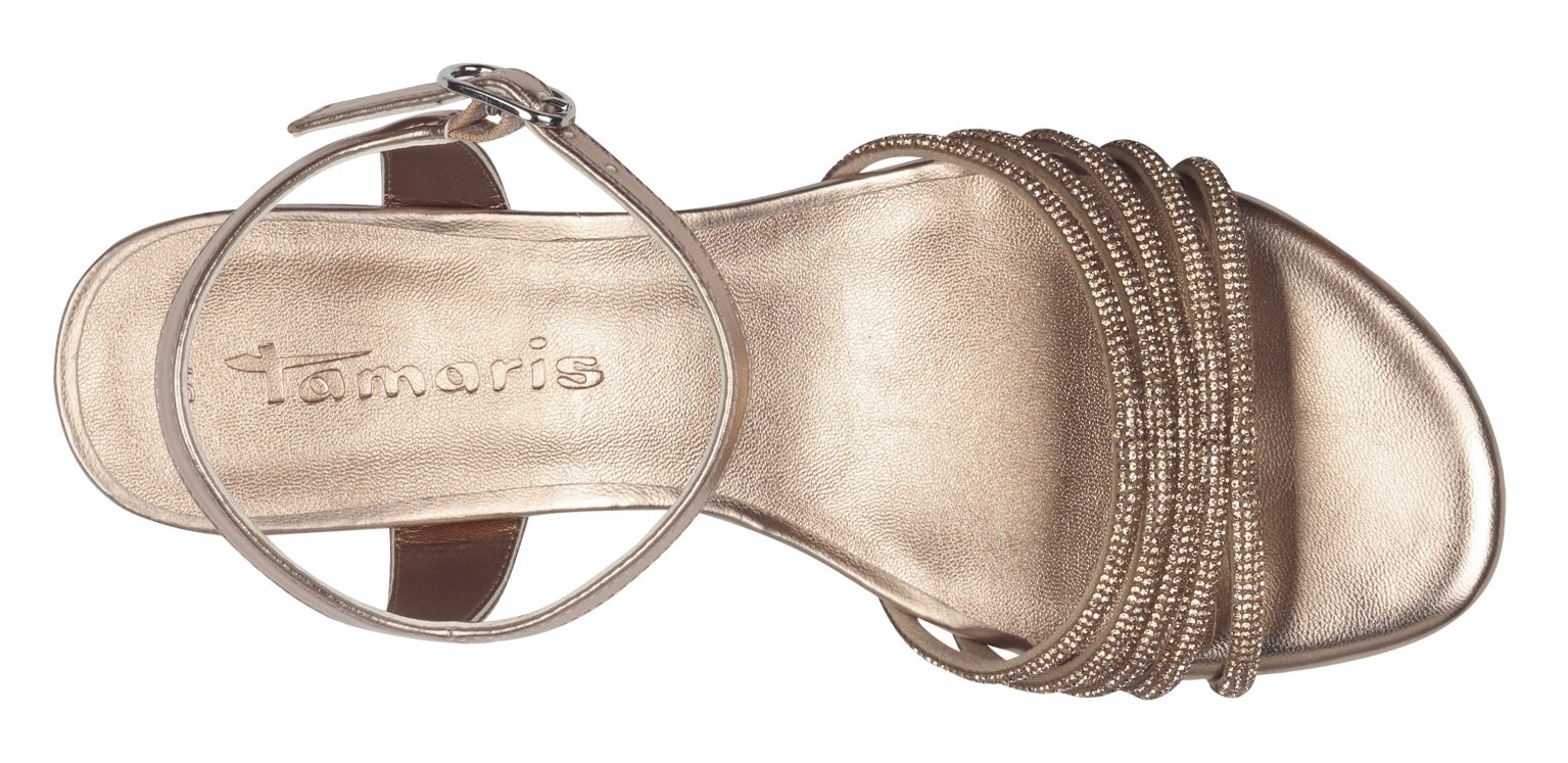 Tamaris Sandalette  , Blockabsatz, Festtagsschuh, Abendschuh mit funkelnden Schmucksteinen
