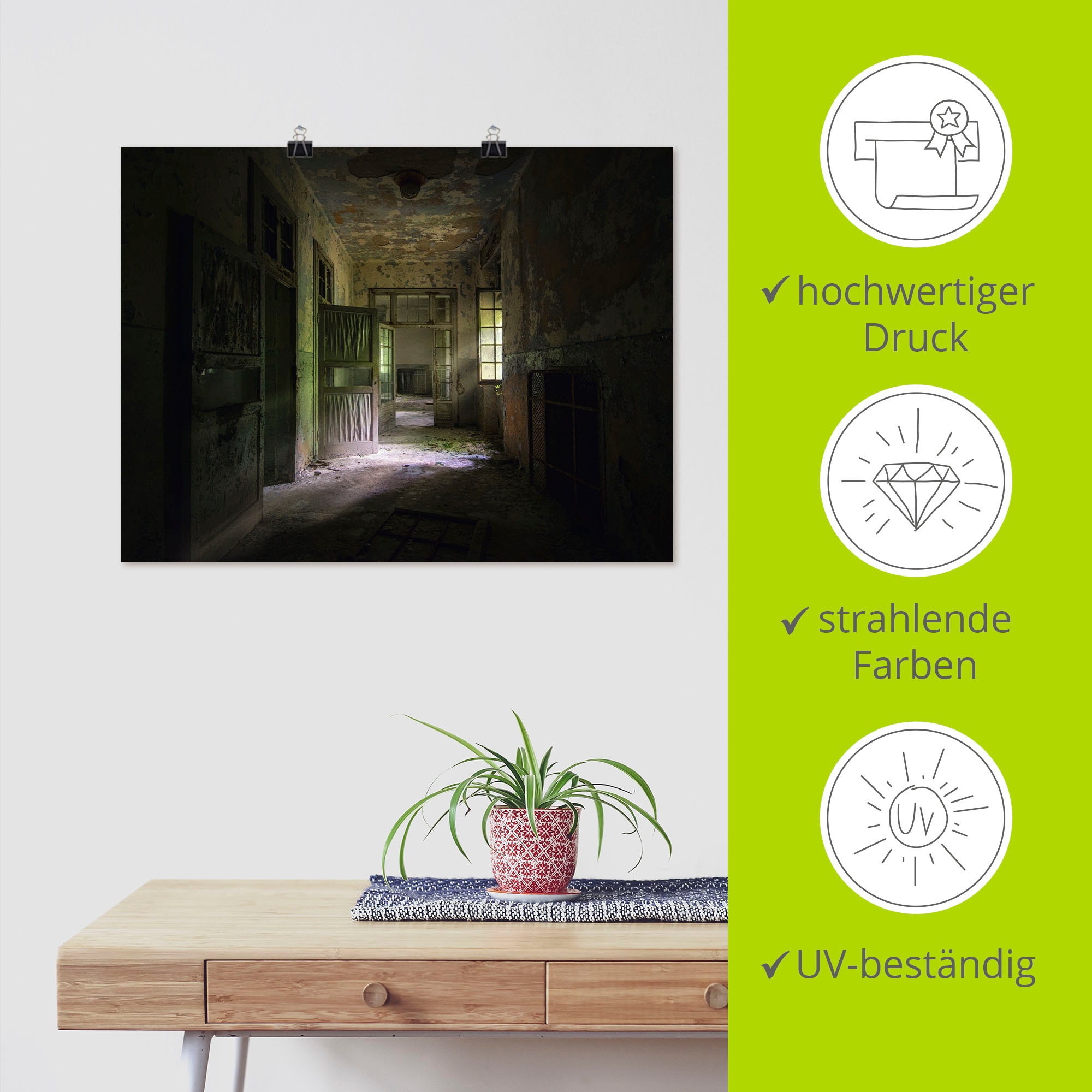 Artland Wandbild »Lost Place Düsterer Flur Türen Gang«, Fenster & Türen, (1 St.), als Alubild, Outdoorbild, Leinwandbild, Poster in verschied. Größen