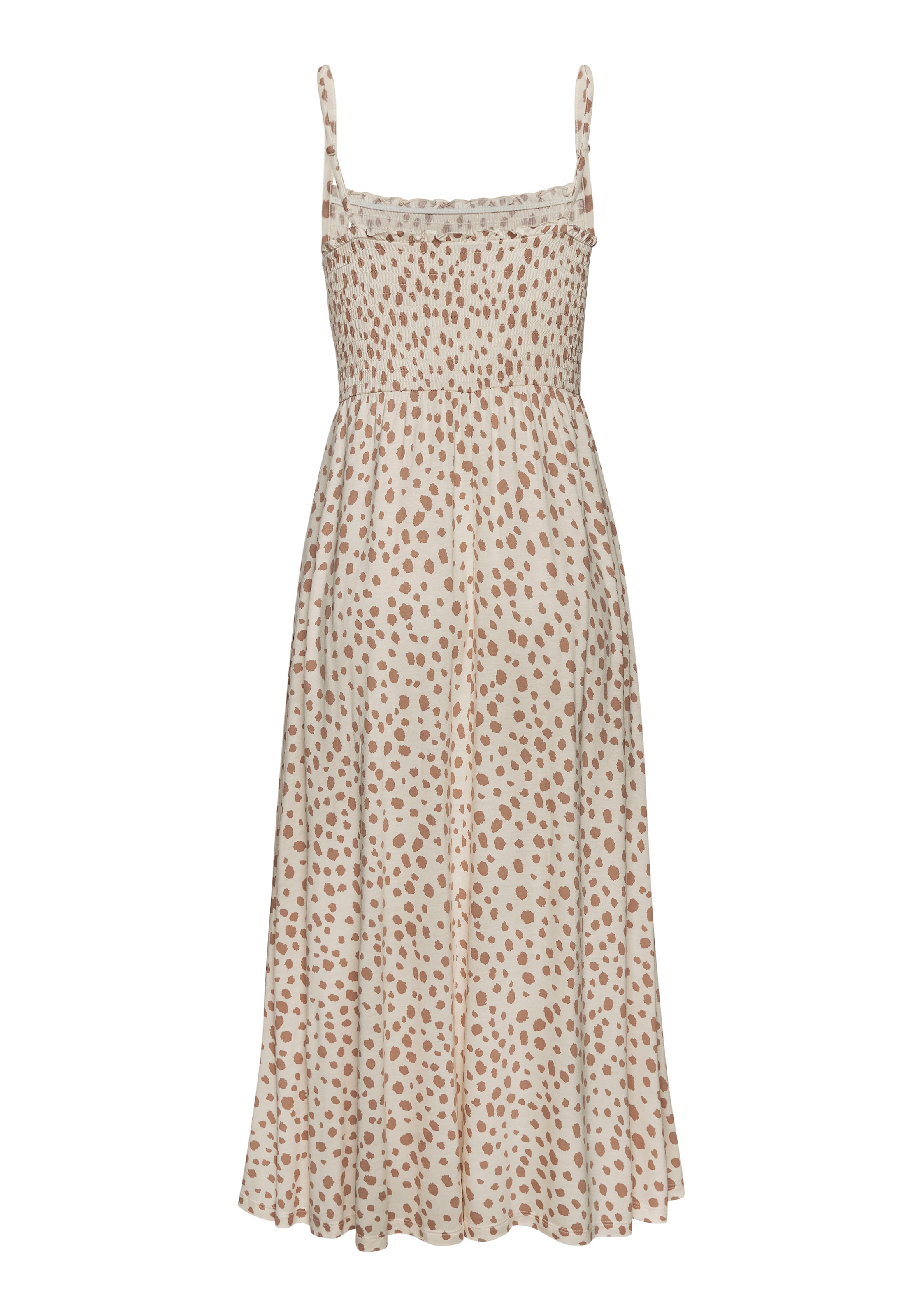 LASCANA Midikleid, mit gesmoktem Oberteil und Alloverprint, Sommerkleid