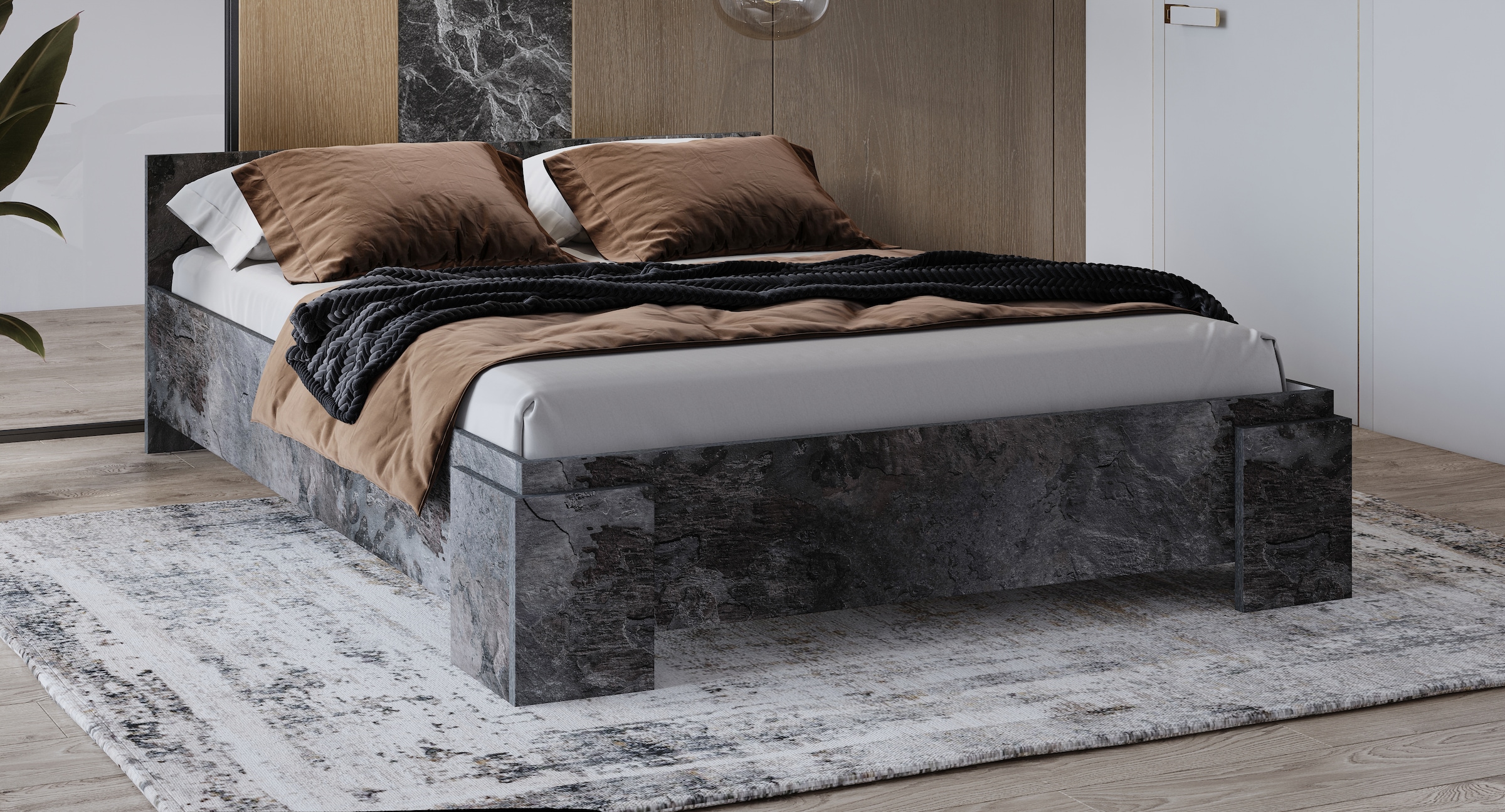 INOSIGN Bettgestell »India, FSC-zertifizierter Holzwerkstoff, Made in Europe«, Doppelbett 160x200 oder 180x200cm, weiß oder schieferfarben