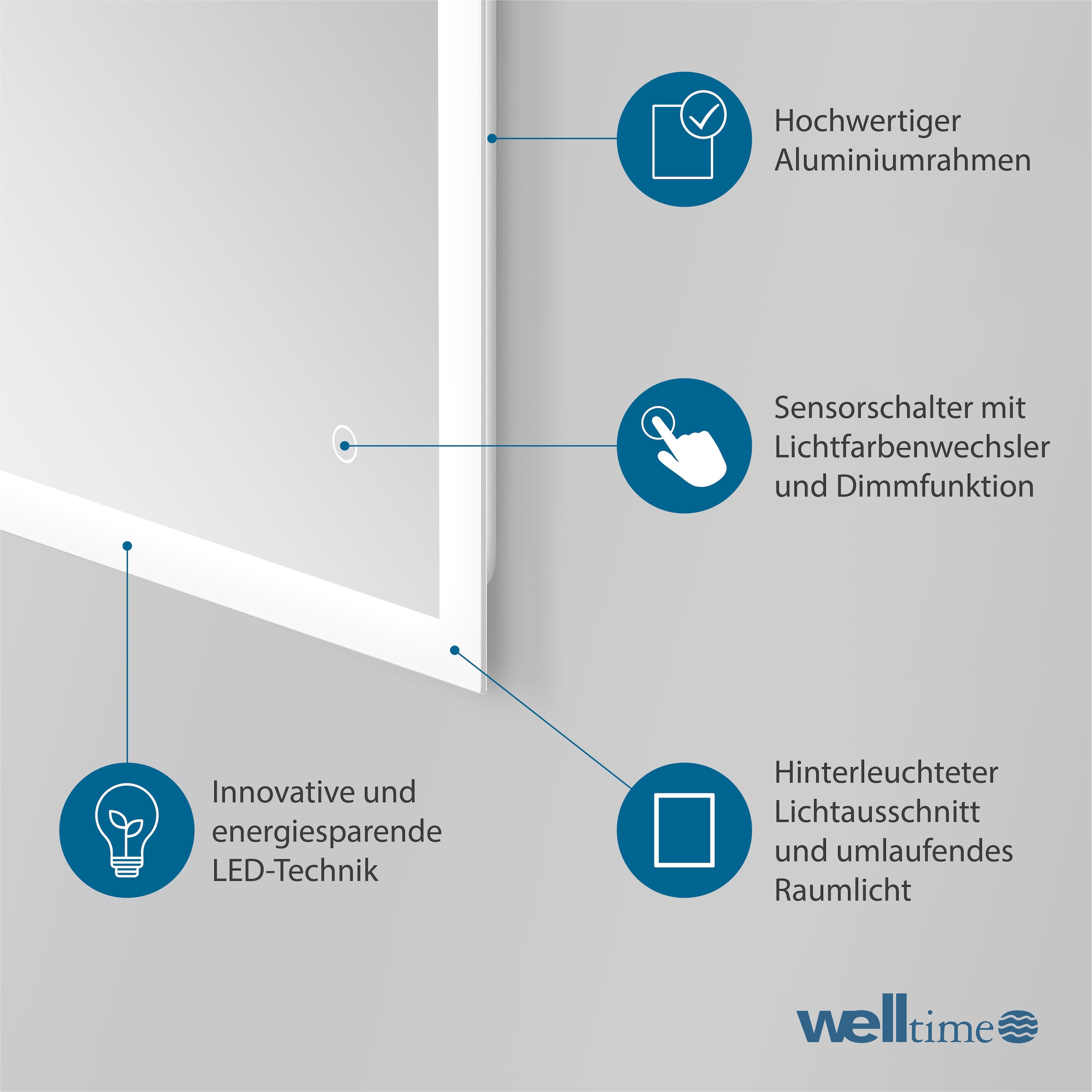 welltime LED-Lichtspiegel »Harmony«, mit Lichtfarbenwechsler und Dimmschalter, in verschiedenen Größen