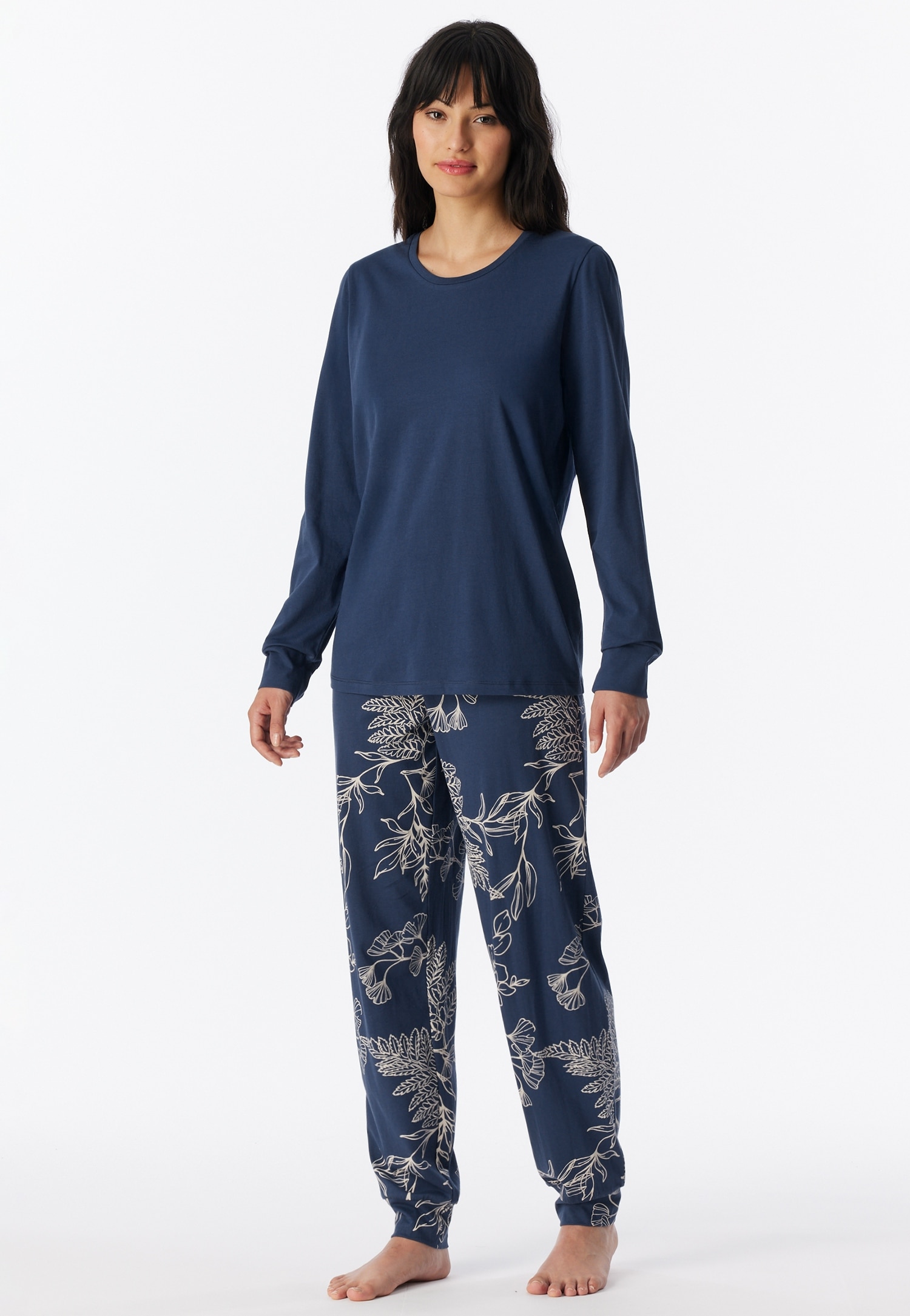 Schiesser Schlafanzug »Comfort Essentials« 2 Baumwolle, langärmelig, mit Bündchen, Rundhalsausschnitt