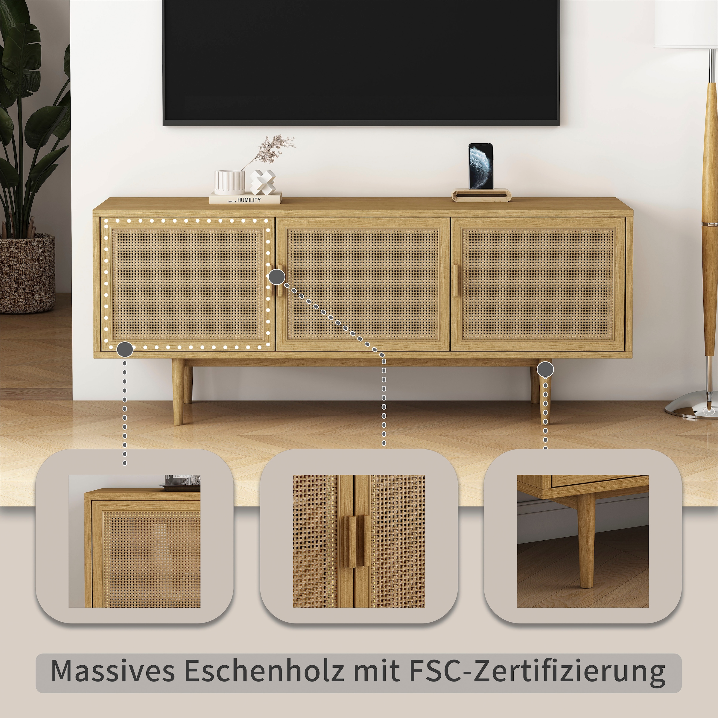 OTTO home TV-Schrank »Lorelia« in moderner Rattan Optik, Lowboard