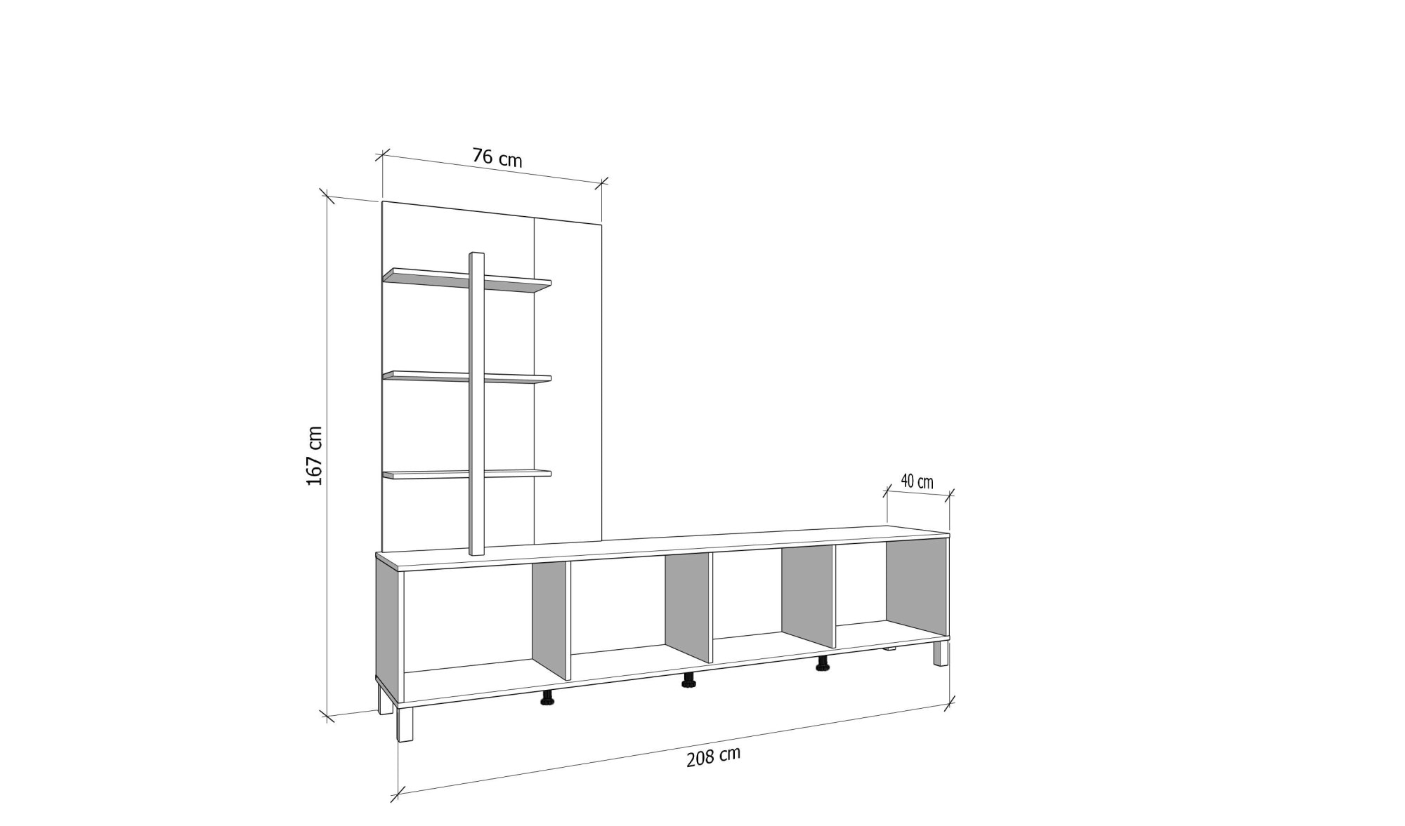 Home affaire Wohnwand »Margate inkl.TV-Board und Standregal«, 208 cm, mit dekorativen schwarzen Streifen, metallgriffe