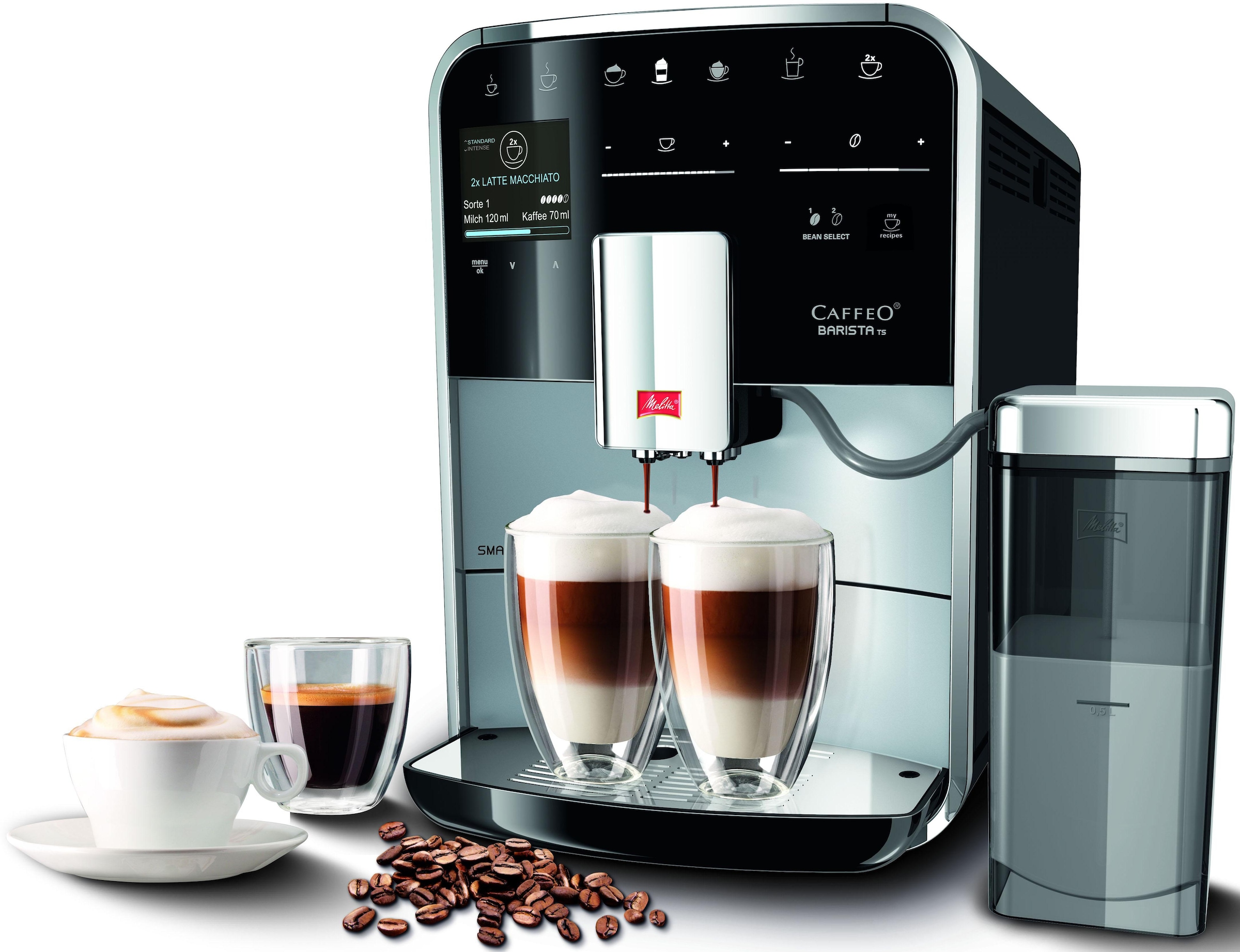 Melitta Kaffeevollautomat »Barista TS Smart® F850-102, schwarz«, 21 Kaffeerezepte & 8 Benutzerprofile, 2-Kammer Bohnenbehälter
