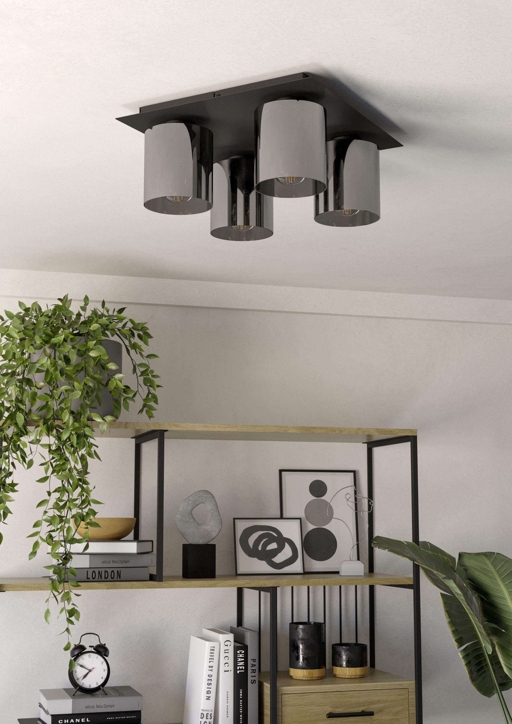 EGLO LED Deckenleuchte »GOROSIBA 1 Deckenlampe - Stahl - E27 - 4X40W - IP20« E27 1 Stk. Wohzimmerlampe, Esszimmerlampe, Flur, Schlafzimmer, L38 x B38 x H17 cm