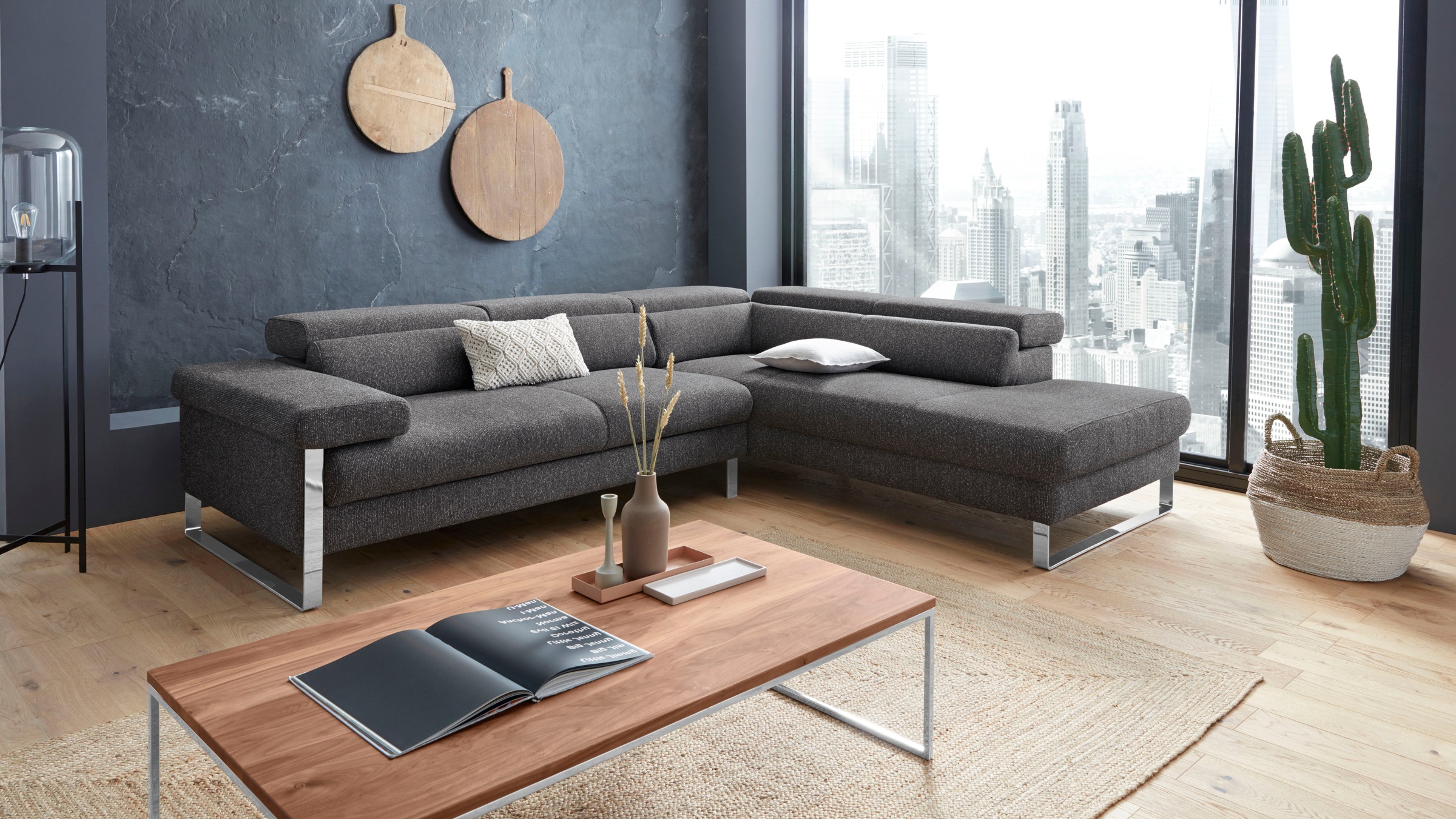 W.SCHILLIG Ecksofa »finn, toller Sitzkomfort, L-Form, hochwertige Verarbeitungsdetails«, German Design Award 2016, Fußgestell Chrom glänzend, Breite 281 cm
