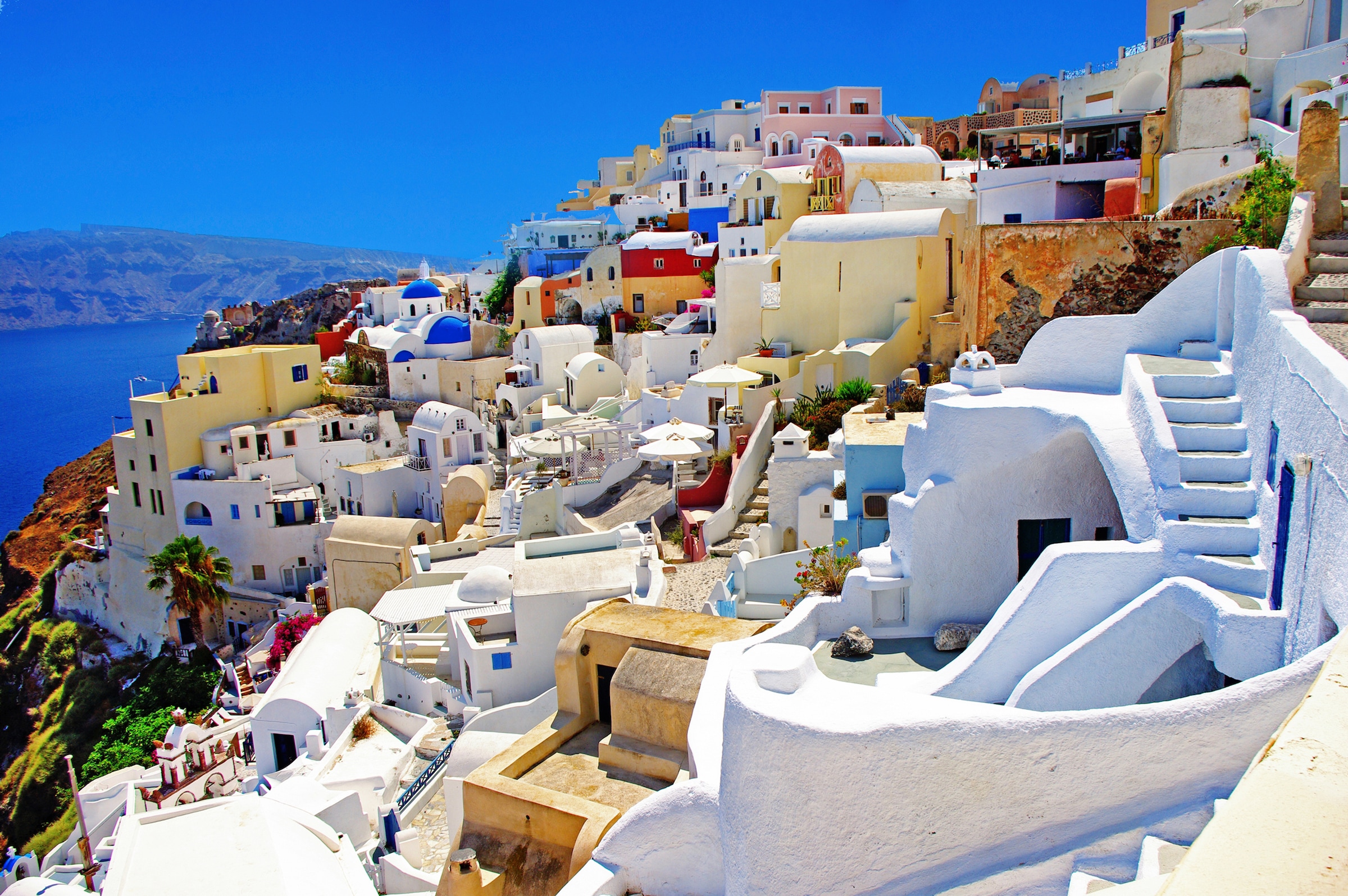 Papermoon Fototapete »SANTORINI-INSEL VULKAN MEER GRIECHENLAND GEBIRGE STRA günstig online kaufen