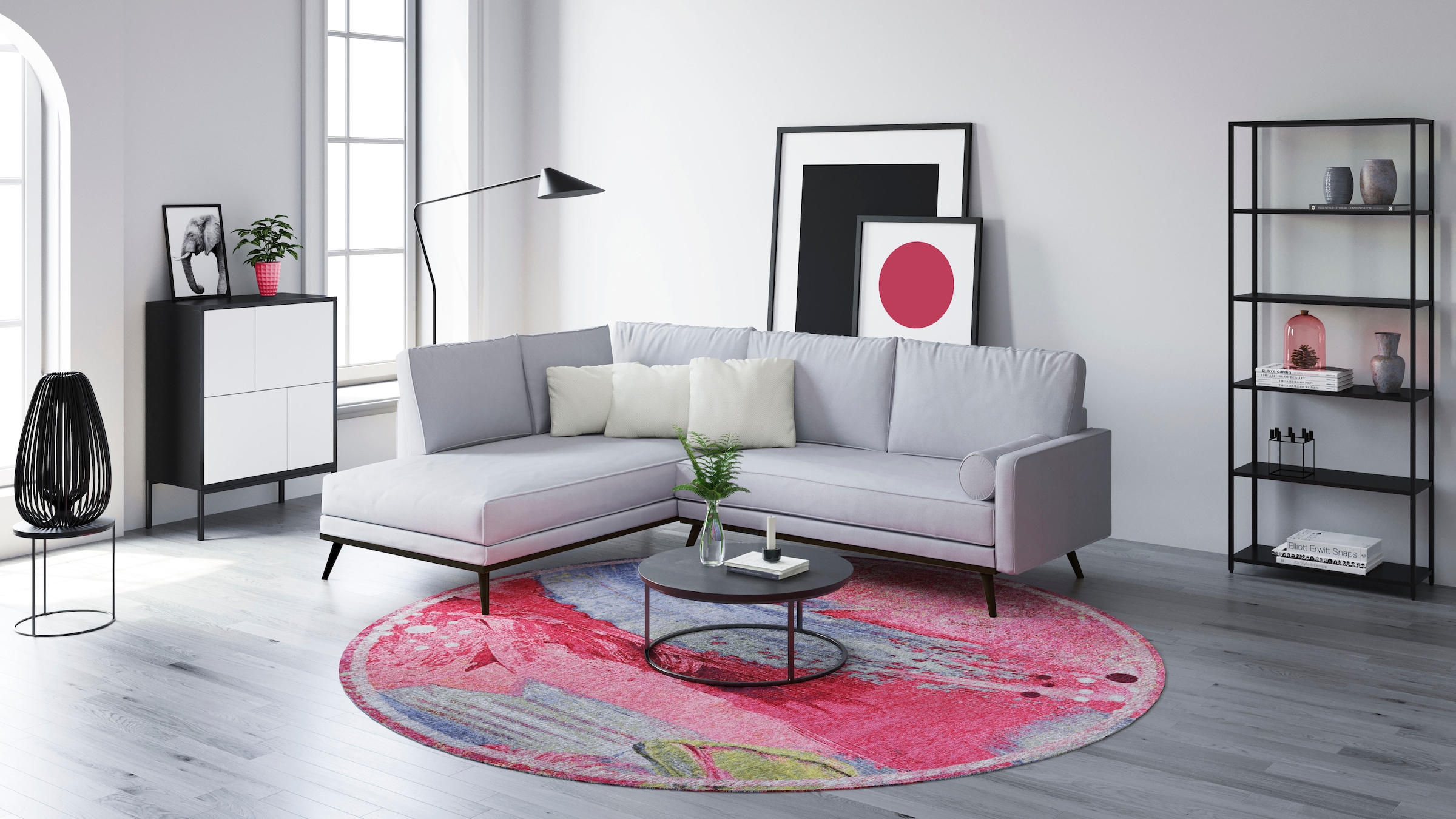 Gino Falcone Teppich »Cosima-111«, rund, 3 mm Höhe, flachgeweber Jaquard-Teppich, mit Chenillegarn, modernes Design