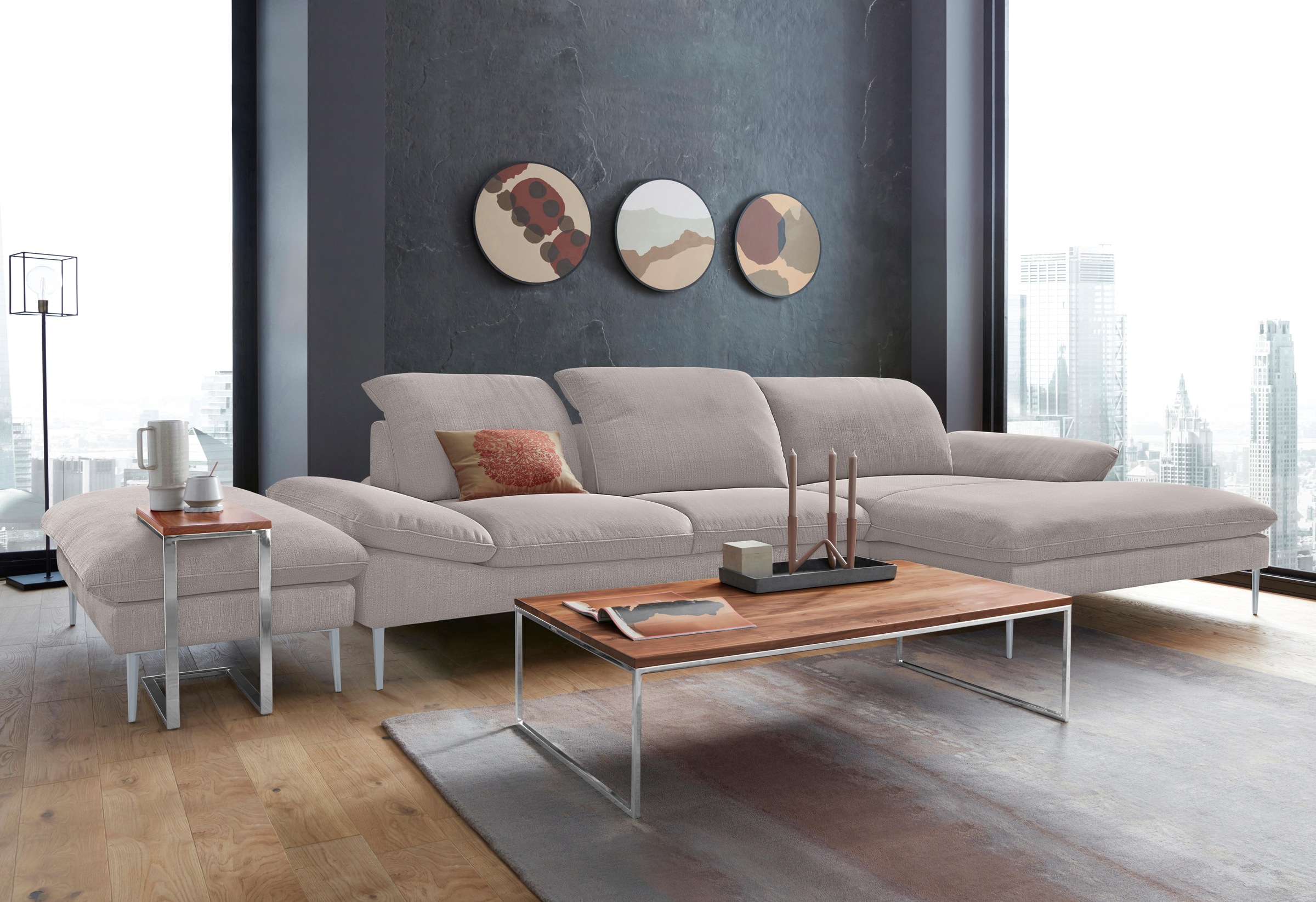 W.SCHILLIG Ecksofa »enjoy&MORE, Designsofa, bequem, zeitlos und elegant, L-Form«, mit Sitztiefenverstellung, Füße silber matt, Breite 340 cm