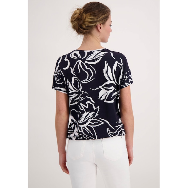 Monari Rundhalsshirt, mit Glitzerschrift und Blumendruck online kaufen