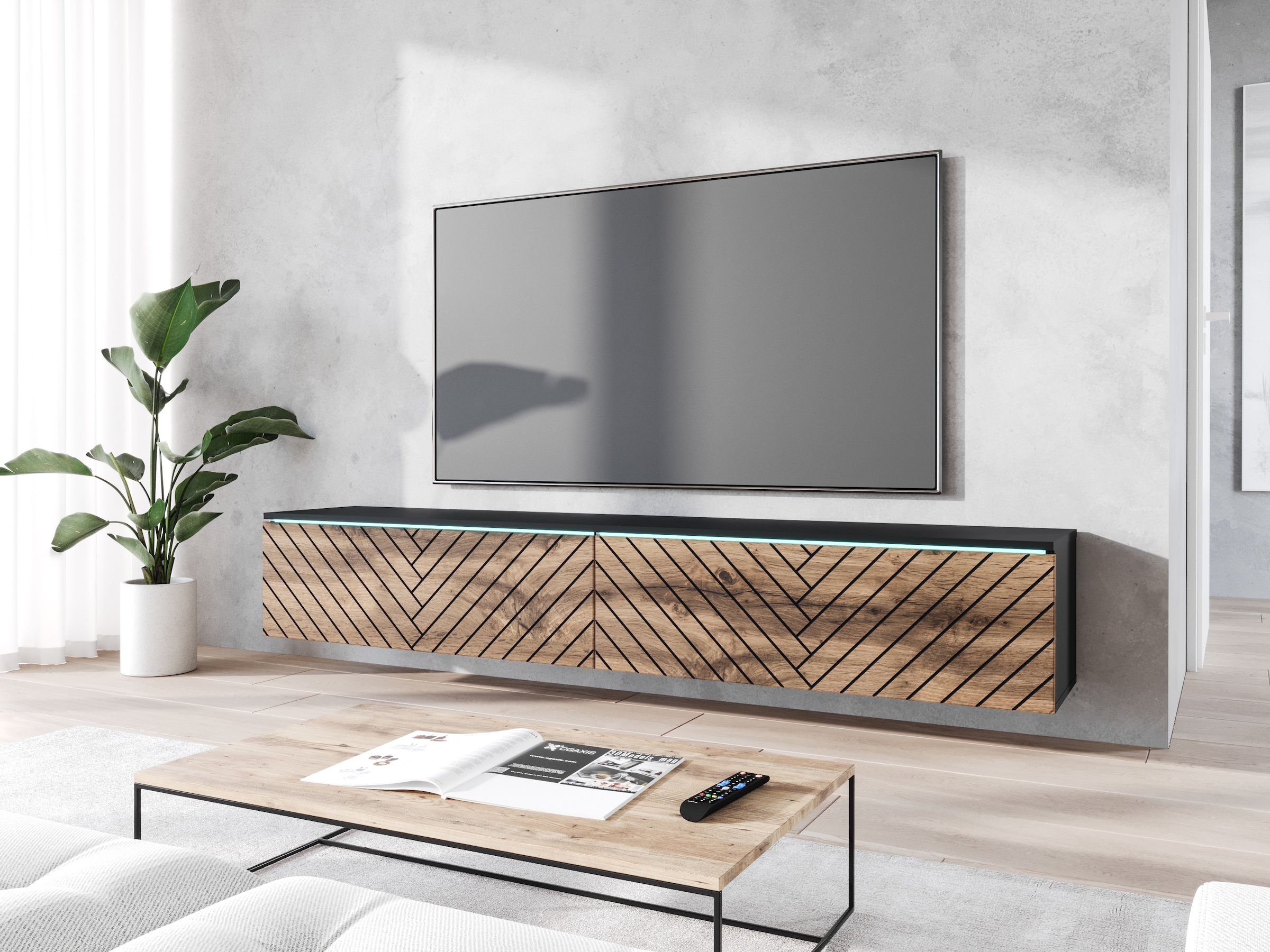 INOSIGN Lowboard »Vera, wahlweise mit oder ohne Beleuchtung«, gefräste MDF Front mit 3D Effekt, stehend und hängend montierbar