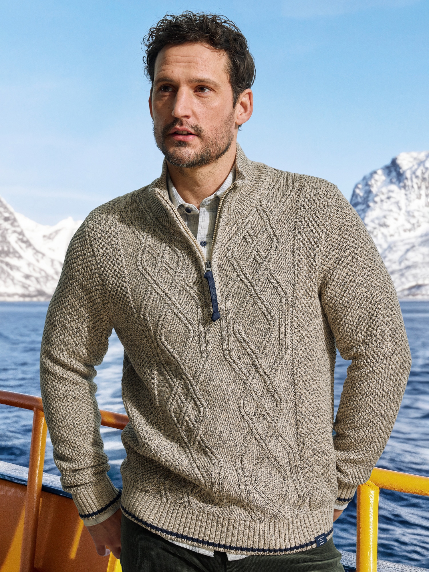 LERROS Strickpullover »LERROS Strickpullover mit Zopfmuster und Troyerkragen«