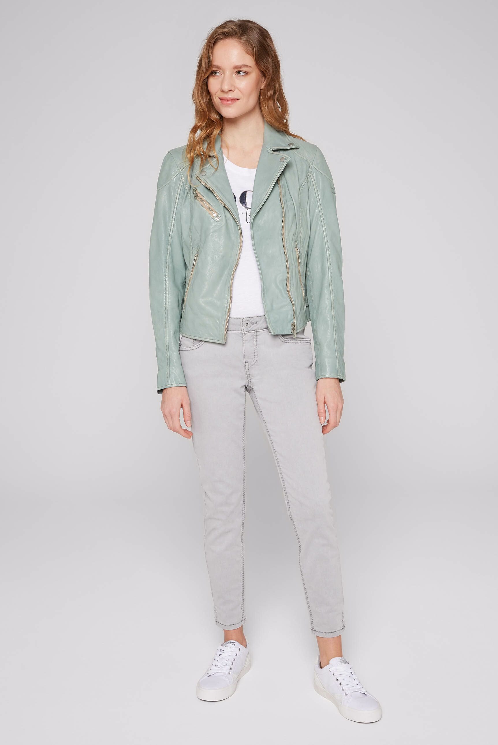 SOCCX Lederjacke, ohne Kapuze, mit Zipper am Ärmelende