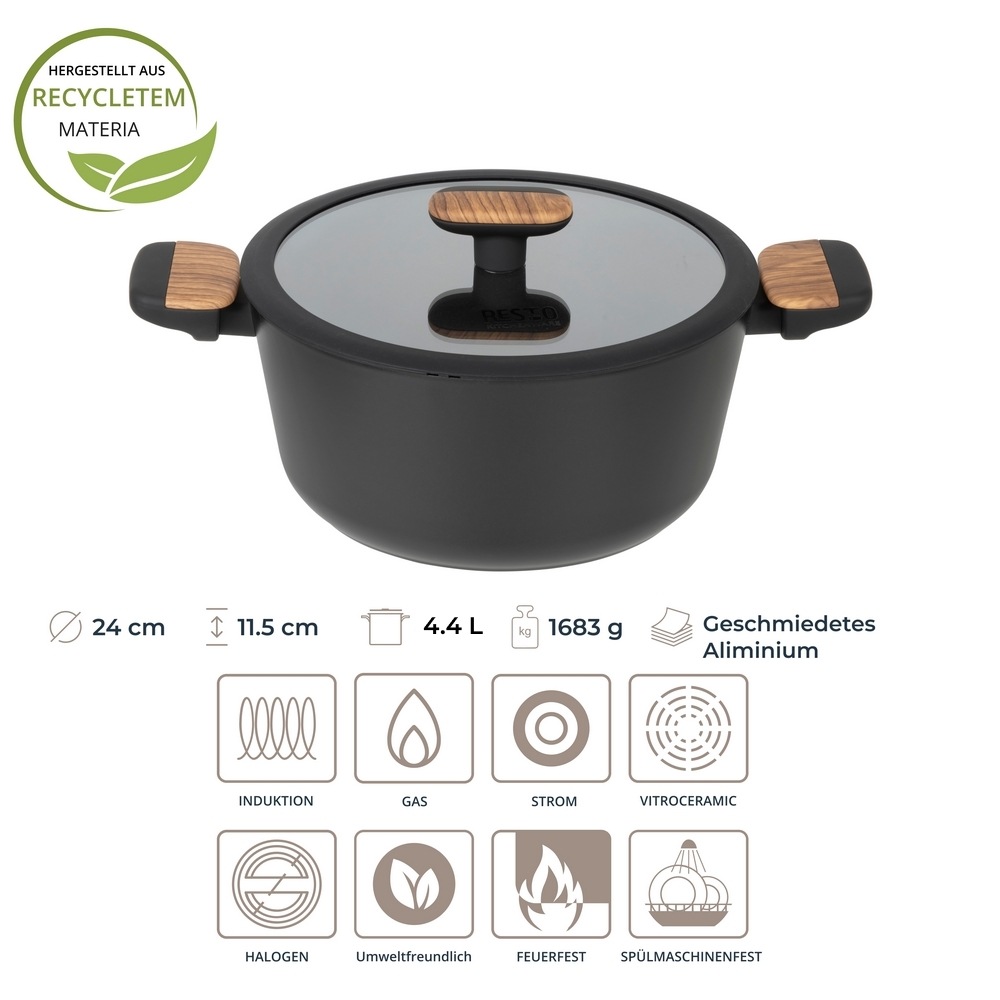 RESTO Kitchenware Kochtopf »Mon, Bratentopf antihaftbeschichtet und spülmaschinenfest« 2 Stk. tlg. Aluminium