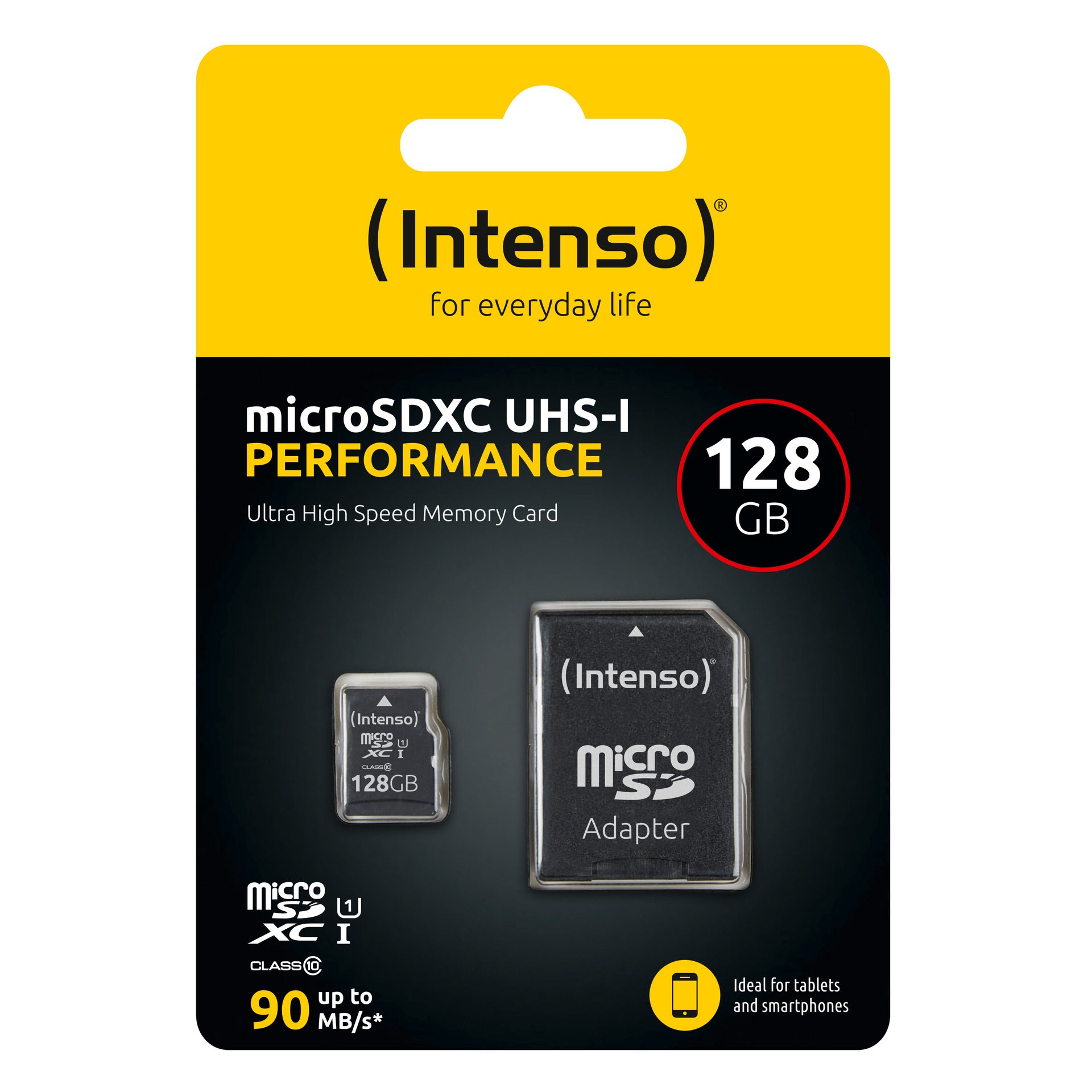Intenso Speicherkarte »128 GB microSDXC UHS-I Performance«, (UHS-I Class 10 90 MB/s Lesegeschwindigkeit), inklusive SD-Adapter