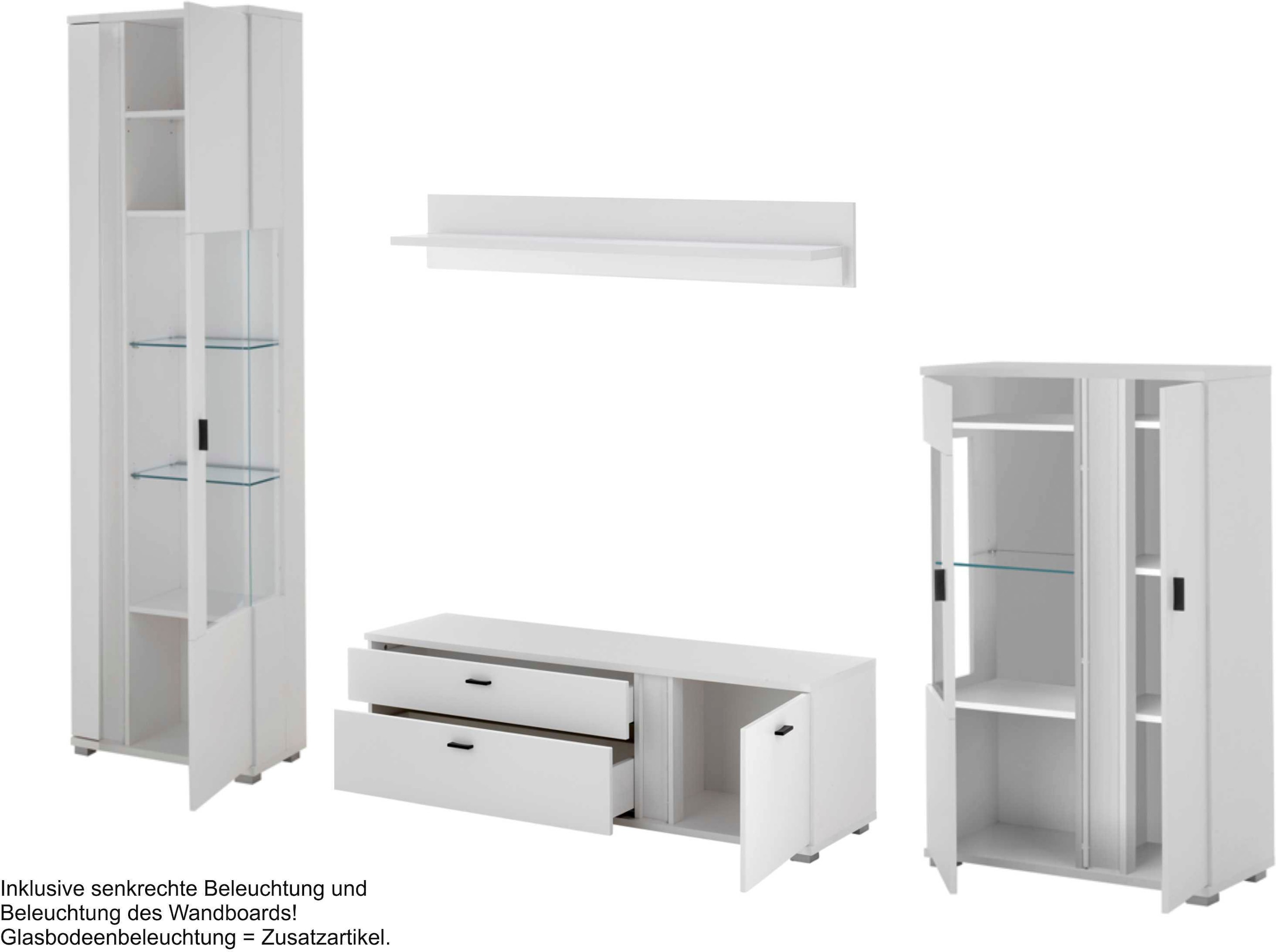 INOSIGN Wohnwand »LONG ISLAND«, (Set, 4 St.), in moderner Trendfarbe,inklusive senkrechter Beleuchtung,Breite 305 cm