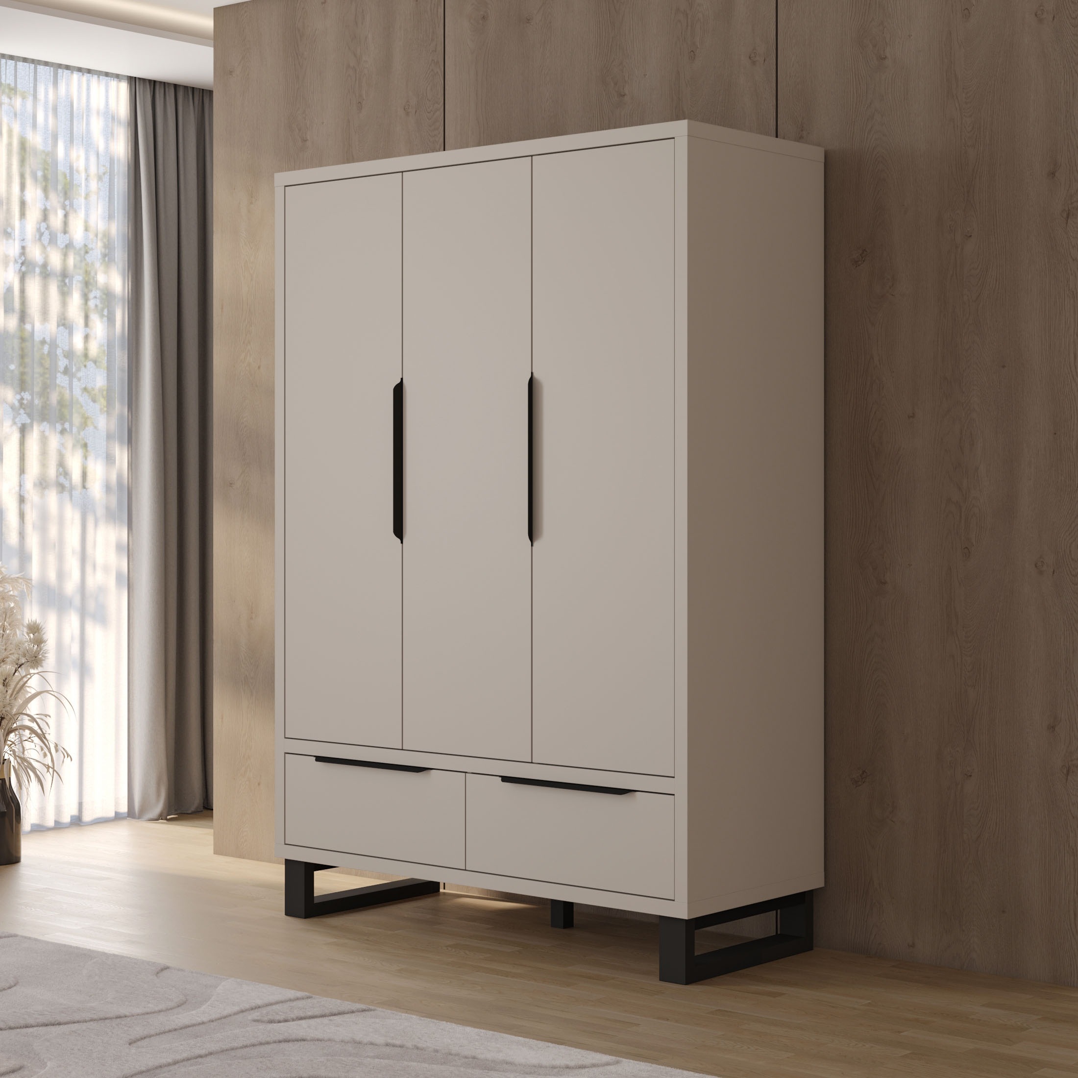 Home affaire Drehtürenschrank »Bronne,Breite 145 cm, Kleiderschrank inclusive Innenausstattung« Kleiderschrank, 2 Schubkästen, Metallgriffe, Garderobe