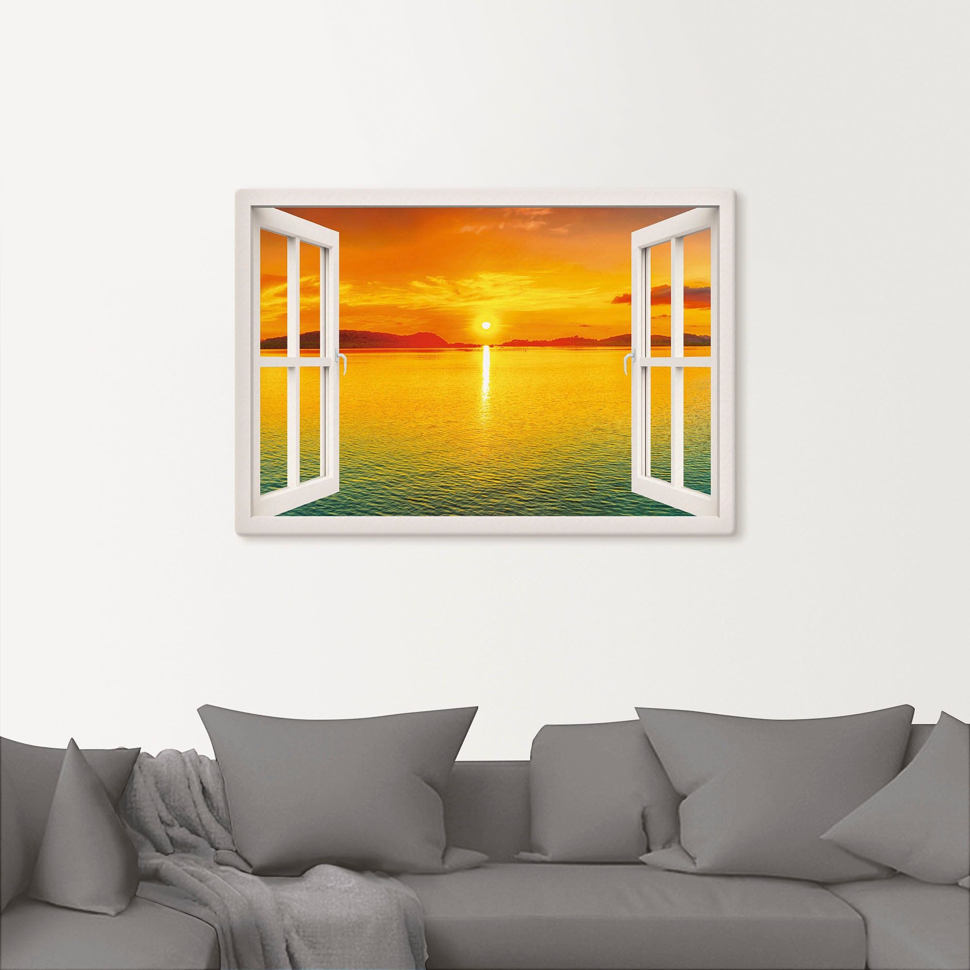 Artland Wandbild »Fensterblick - Sonnenuntergangspanorama«, Fensterblick, ( günstig online kaufen